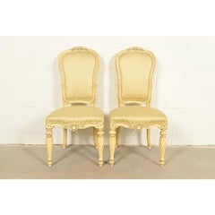 Karges French Regency Louis XVI Cream Lacquered Side Chairs, Pair