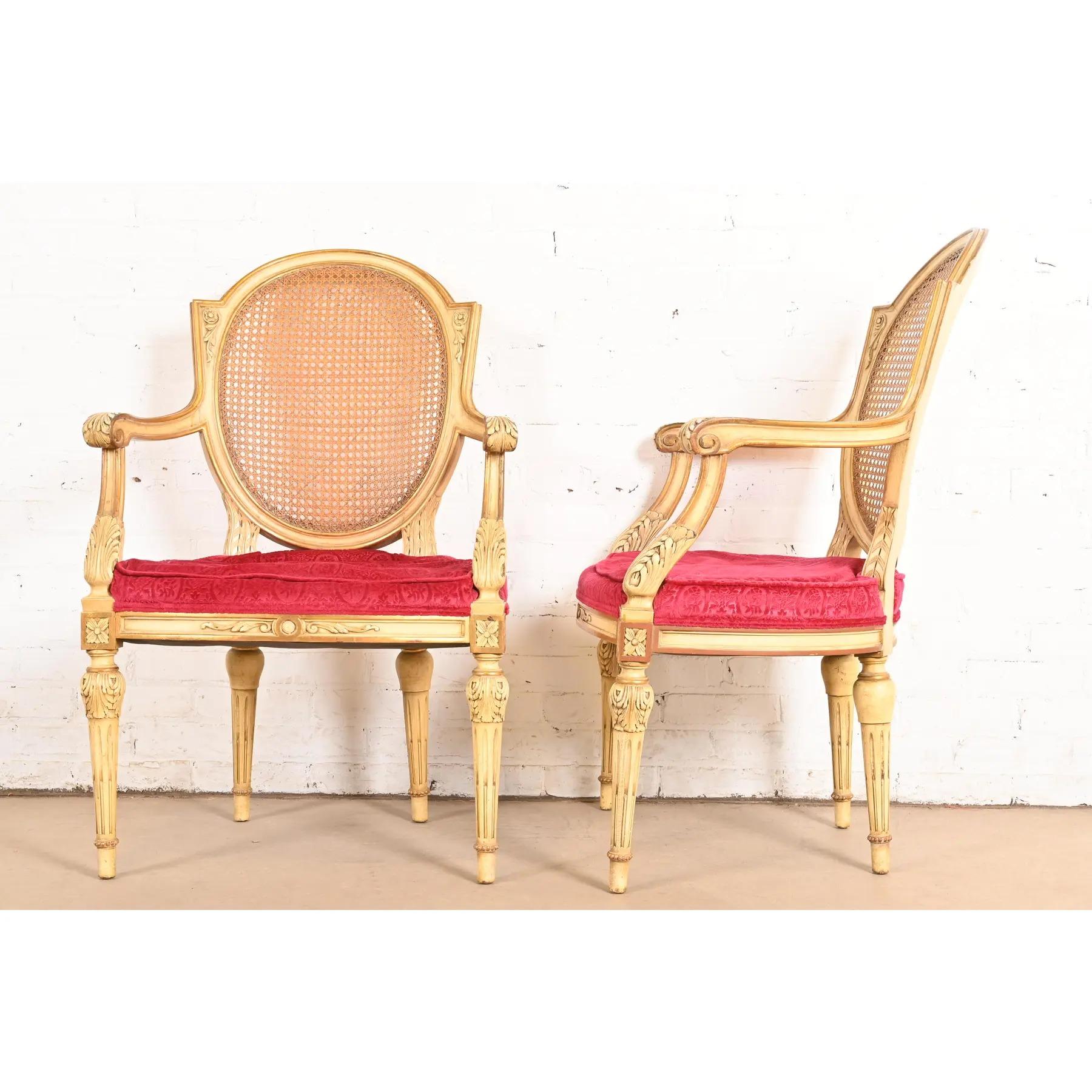 Karges Französisch Regency Louis XVI Creme lackiert Nussbaum und Cane zurück Sessel im Angebot 5