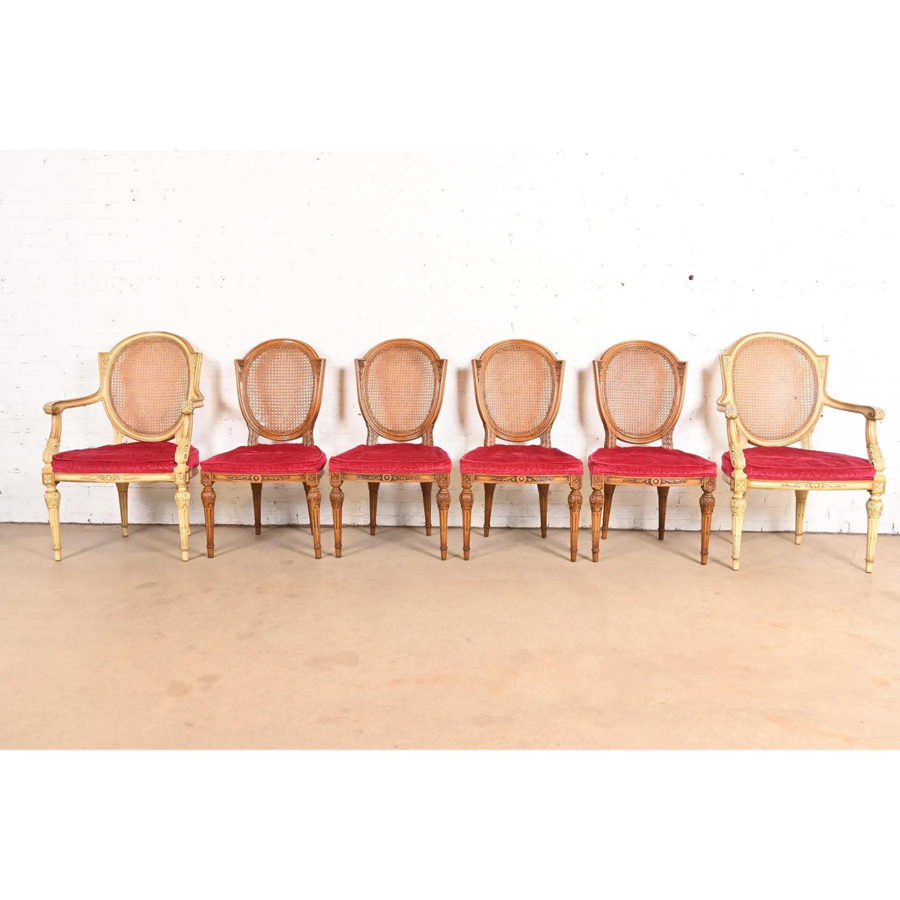 Karges Französisch Regency Louis XVI Creme lackiert Nussbaum und Cane zurück Sessel im Angebot 7