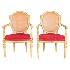 Karges Französisch Regency Louis XVI Creme lackiert Nussbaum und Cane zurück Sessel