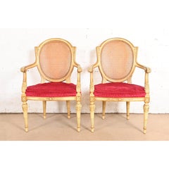 Karges Französisch Regency Louis XVI Creme lackiert Nussbaum und Cane zurück Sessel