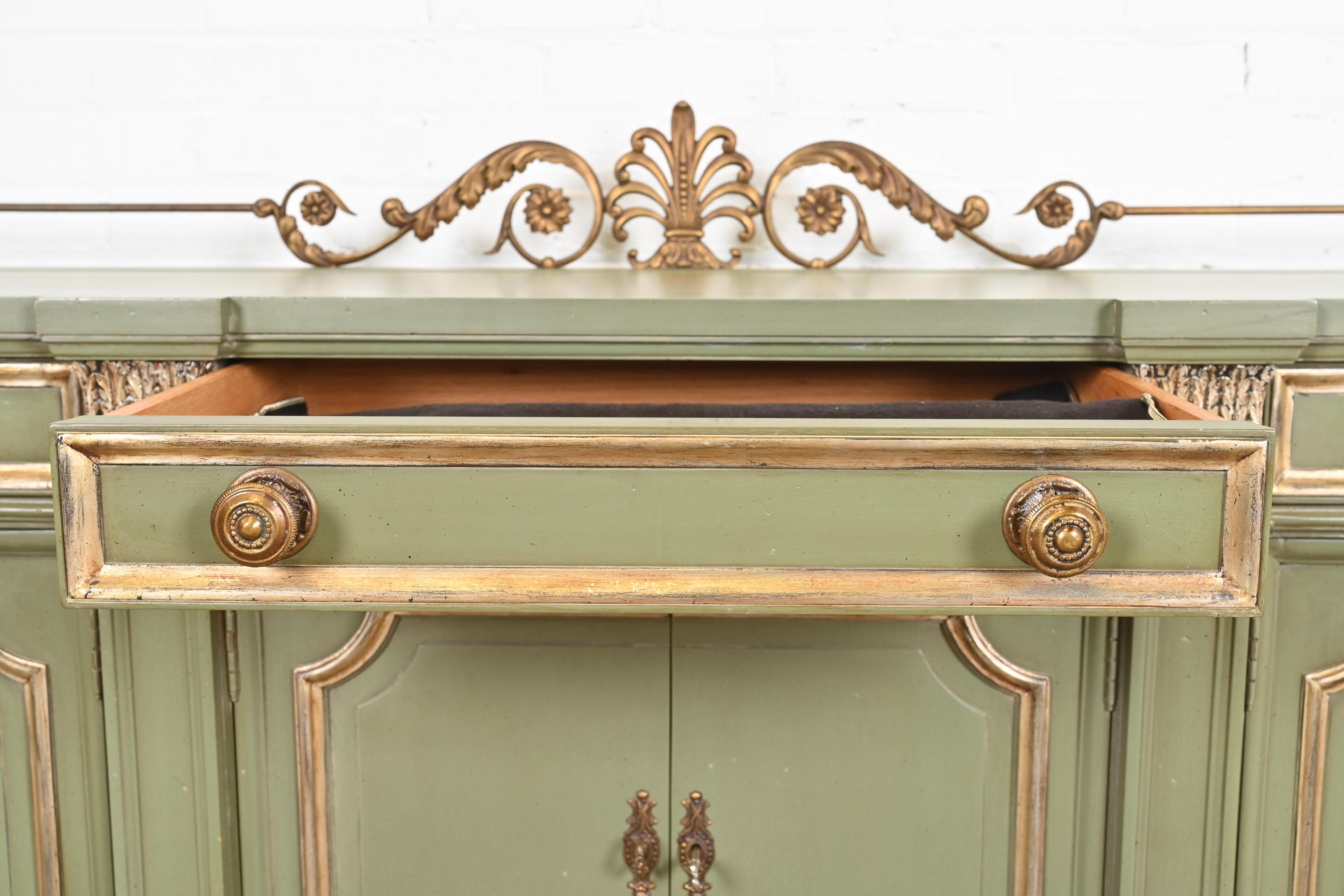 Karges French Regency Louis XVI Green Lacquer and Gold Gilt Sideboard, 1960s 5