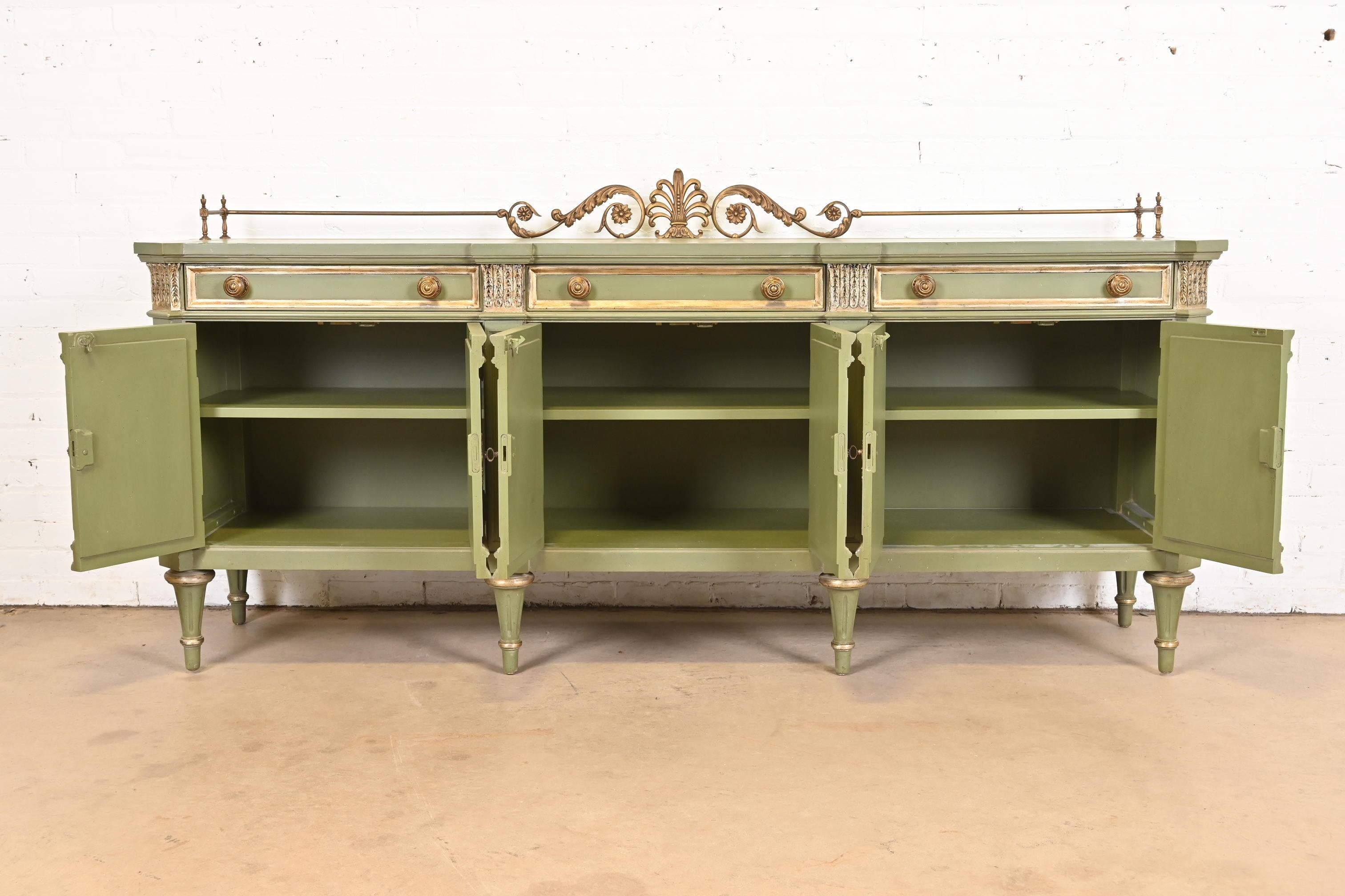Karges French Regency Louis XVI Green Lacquer and Gold Gilt Sideboard, 1960s 8