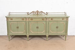 Karges French Regency Louis XVI Green Lacquer and Gold Gilt Sideboard, 1960s
