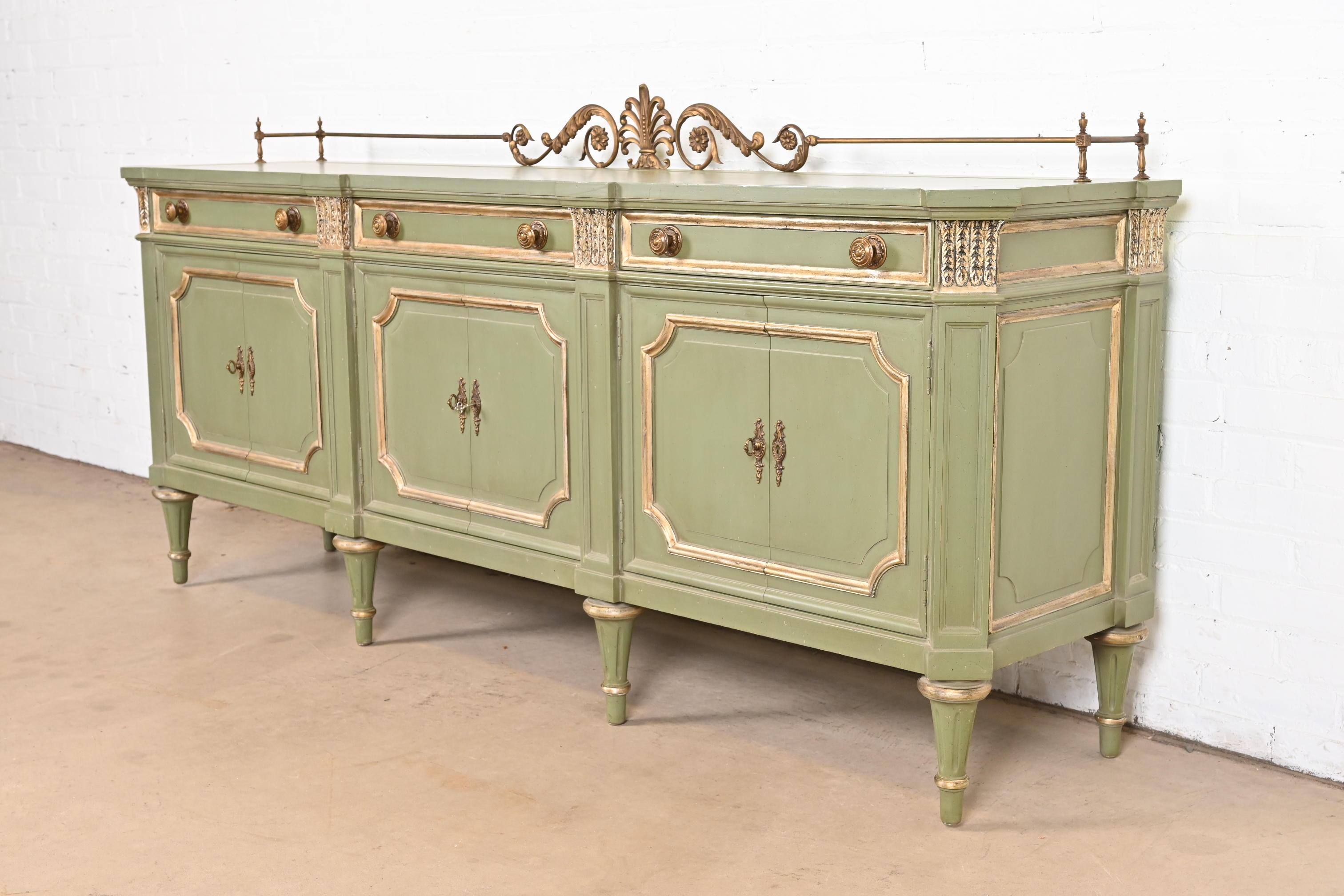 Karges French Regency Louis XVI Green Lacquer and Gold Gilt Sideboard, 1960s In Good Condition In South Bend, IN