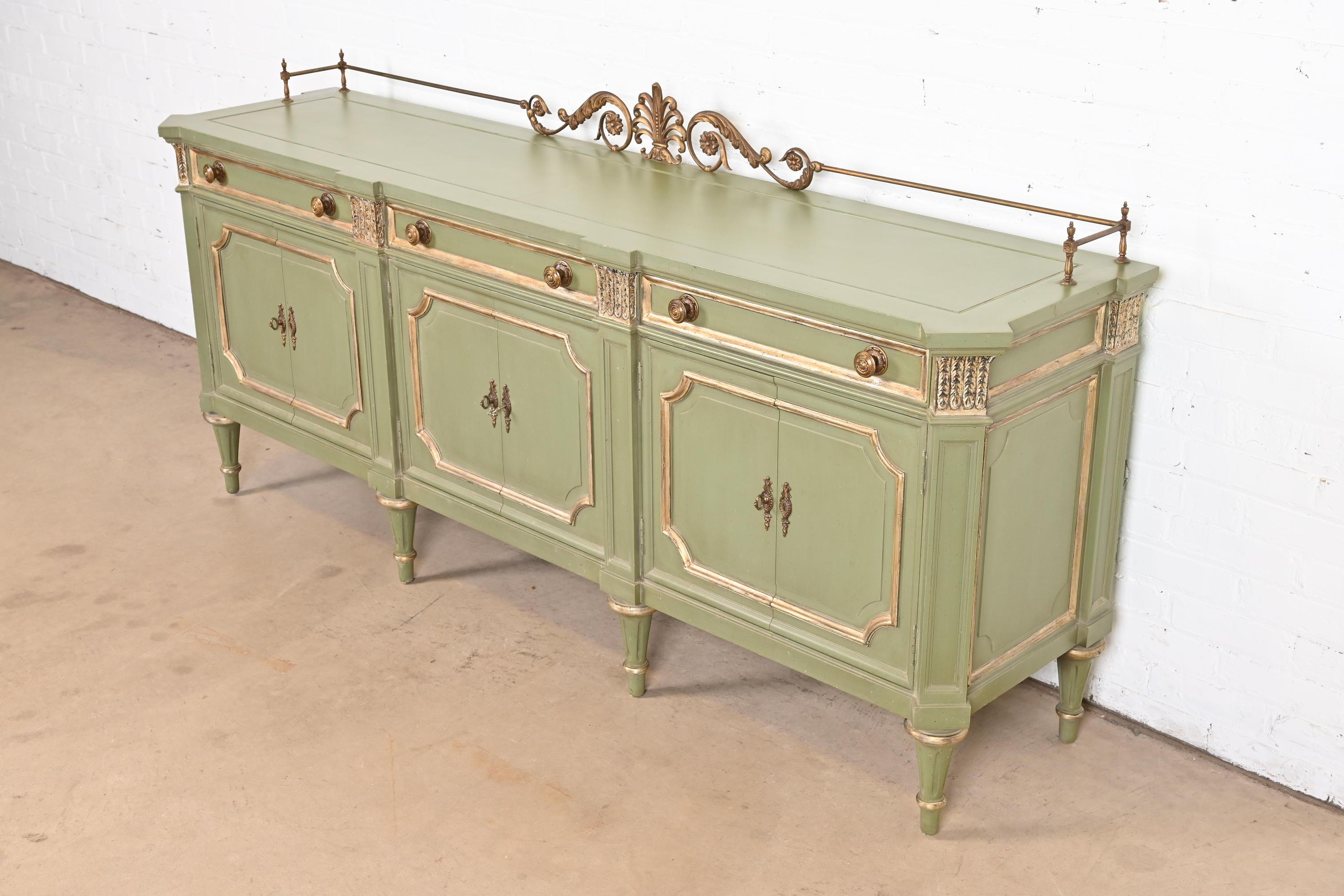 Mid-20th Century Karges French Regency Louis XVI Green Lacquer and Gold Gilt Sideboard, 1960s