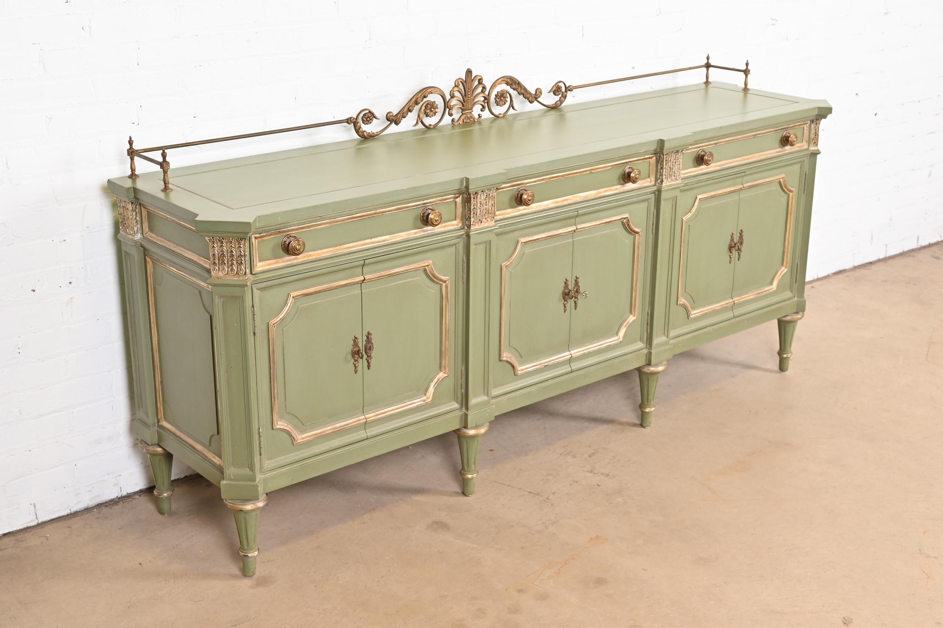 Karges French Regency Louis XVI Green Lacquer and Gold Gilt Sideboard, 1960s 1