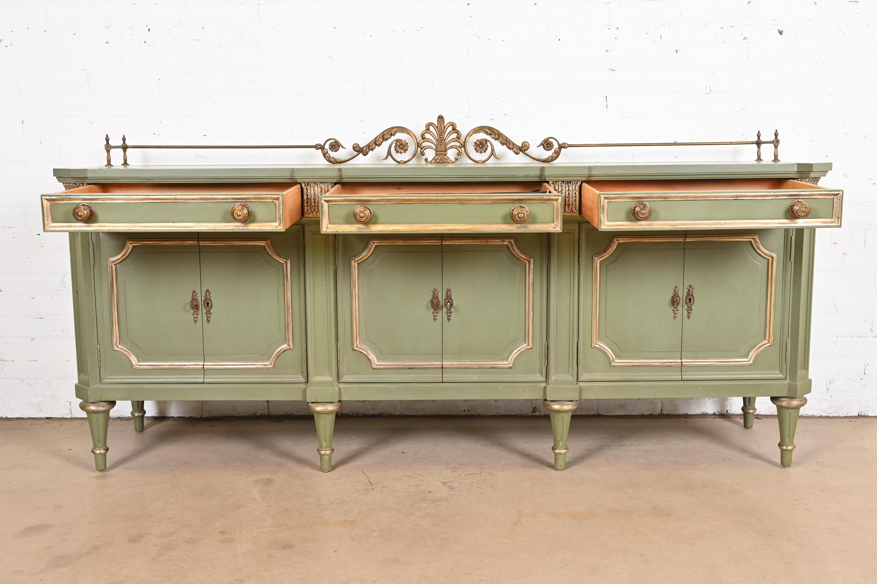 Karges French Regency Louis XVI Green Lacquer and Gold Gilt Sideboard, 1960s 2