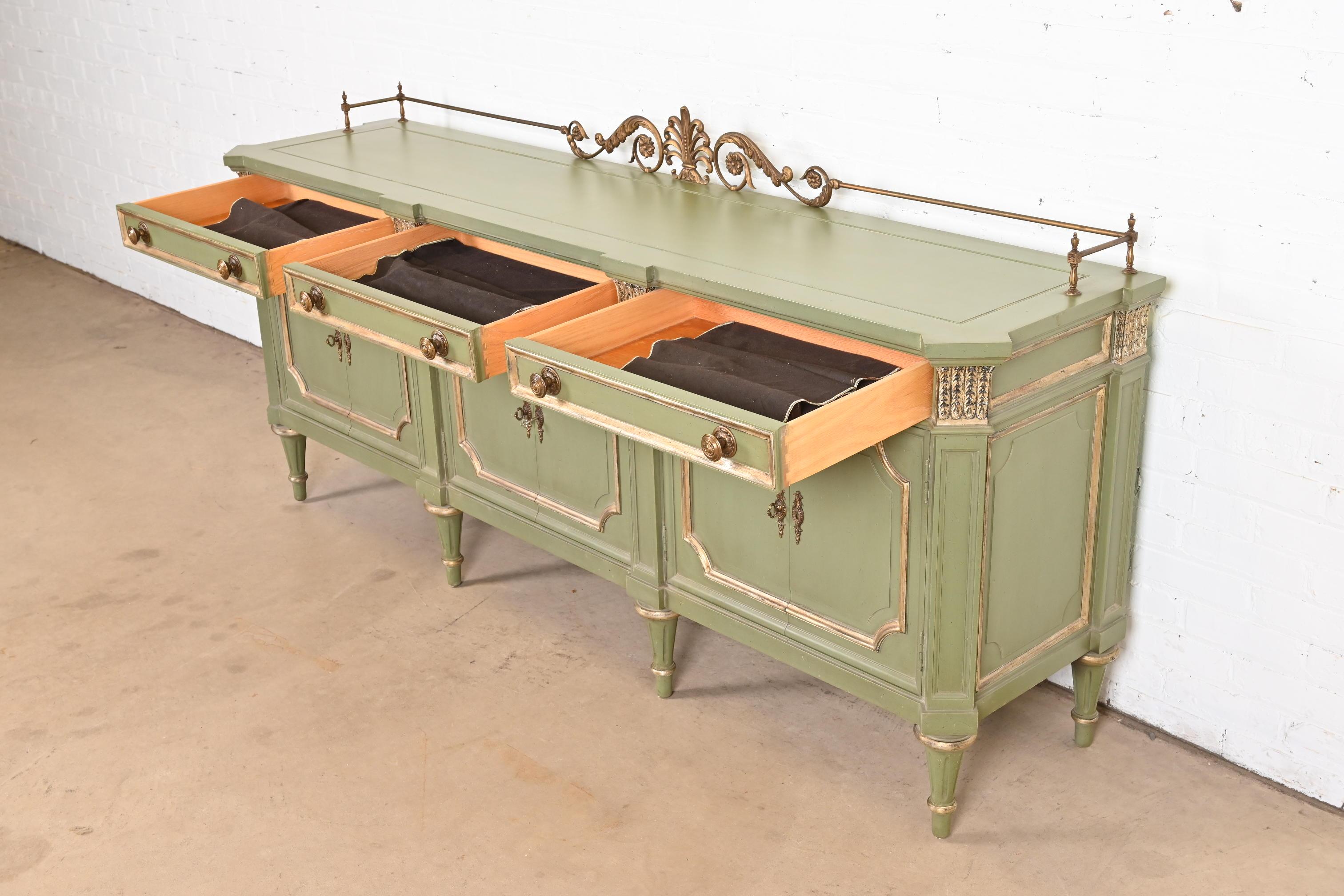 Karges French Regency Louis XVI Green Lacquer and Gold Gilt Sideboard, 1960s 3