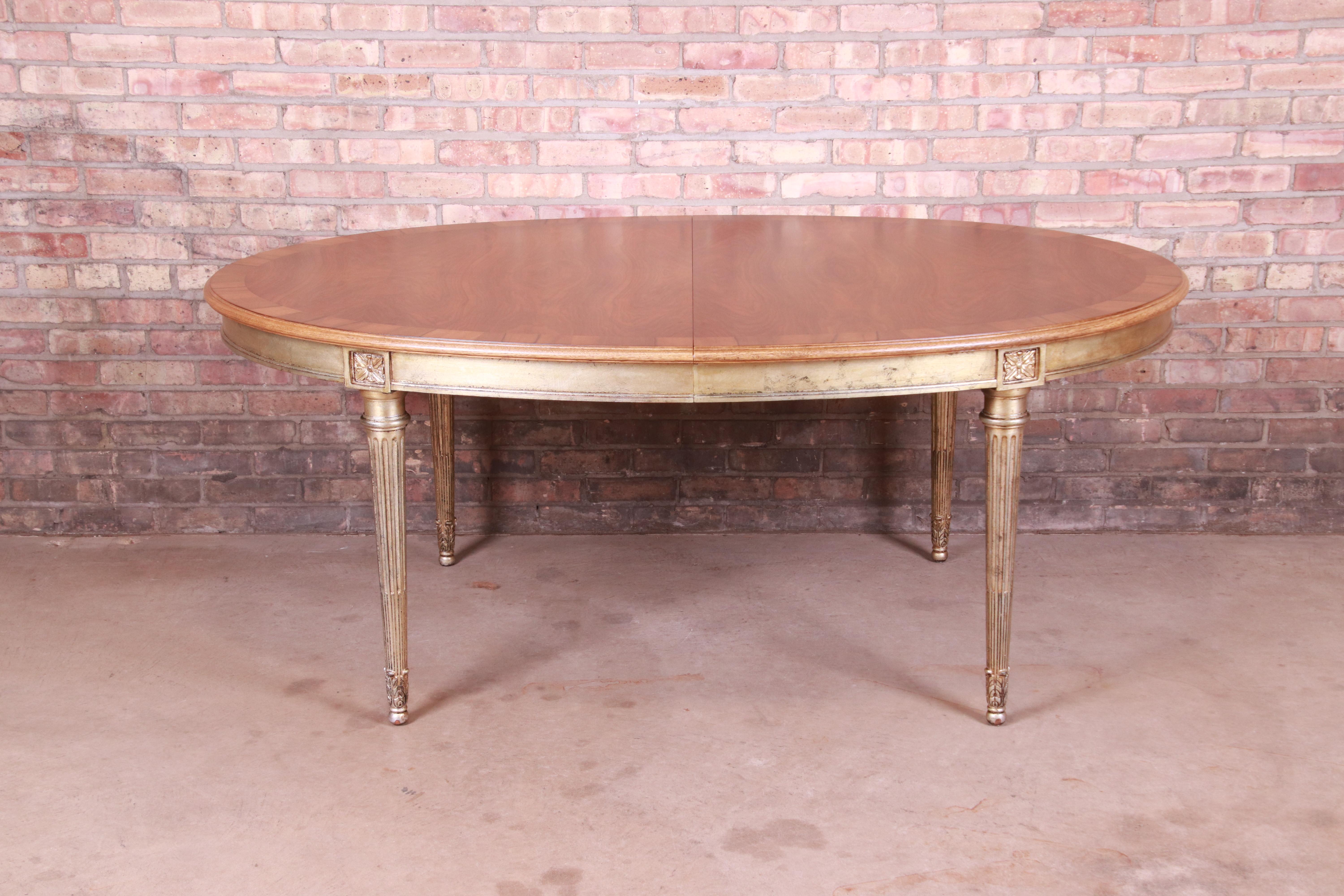 Karges French Regency Louis XVI Walnut and Gold Gilt Dining Table, Refinished 4