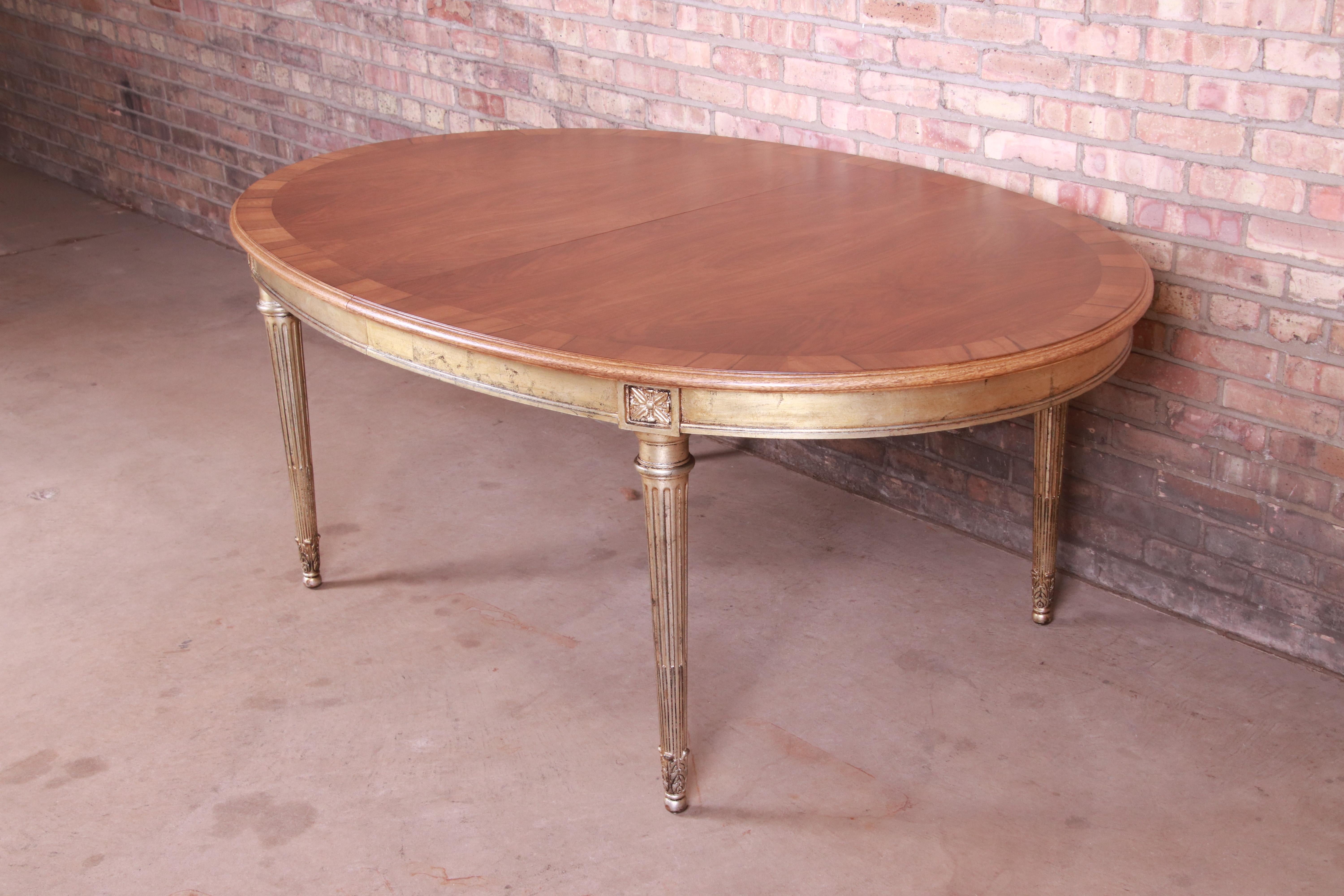 Karges French Regency Louis XVI Walnut and Gold Gilt Dining Table, Refinished 6