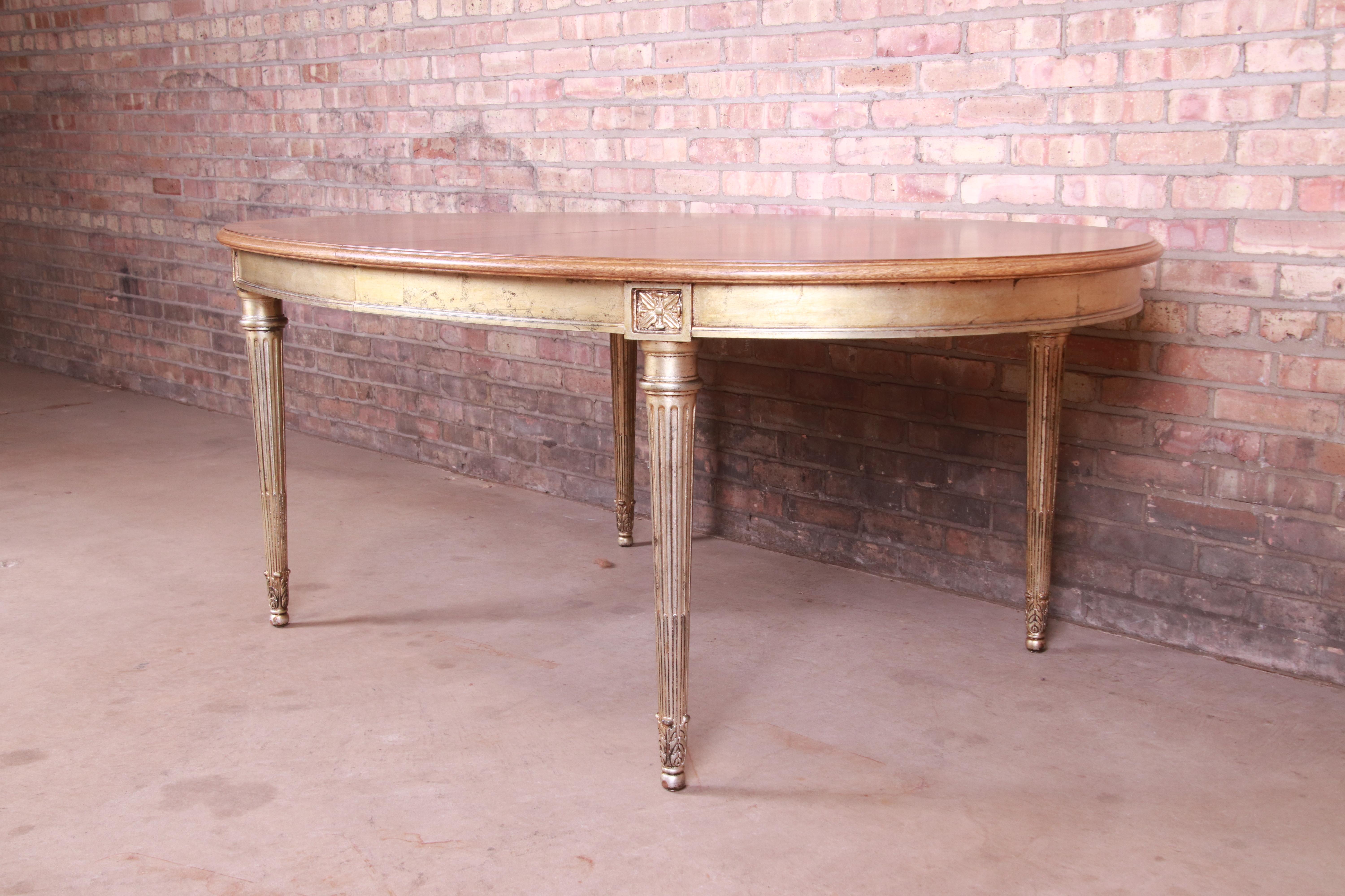 Karges French Regency Louis XVI Walnut and Gold Gilt Dining Table, Refinished 7