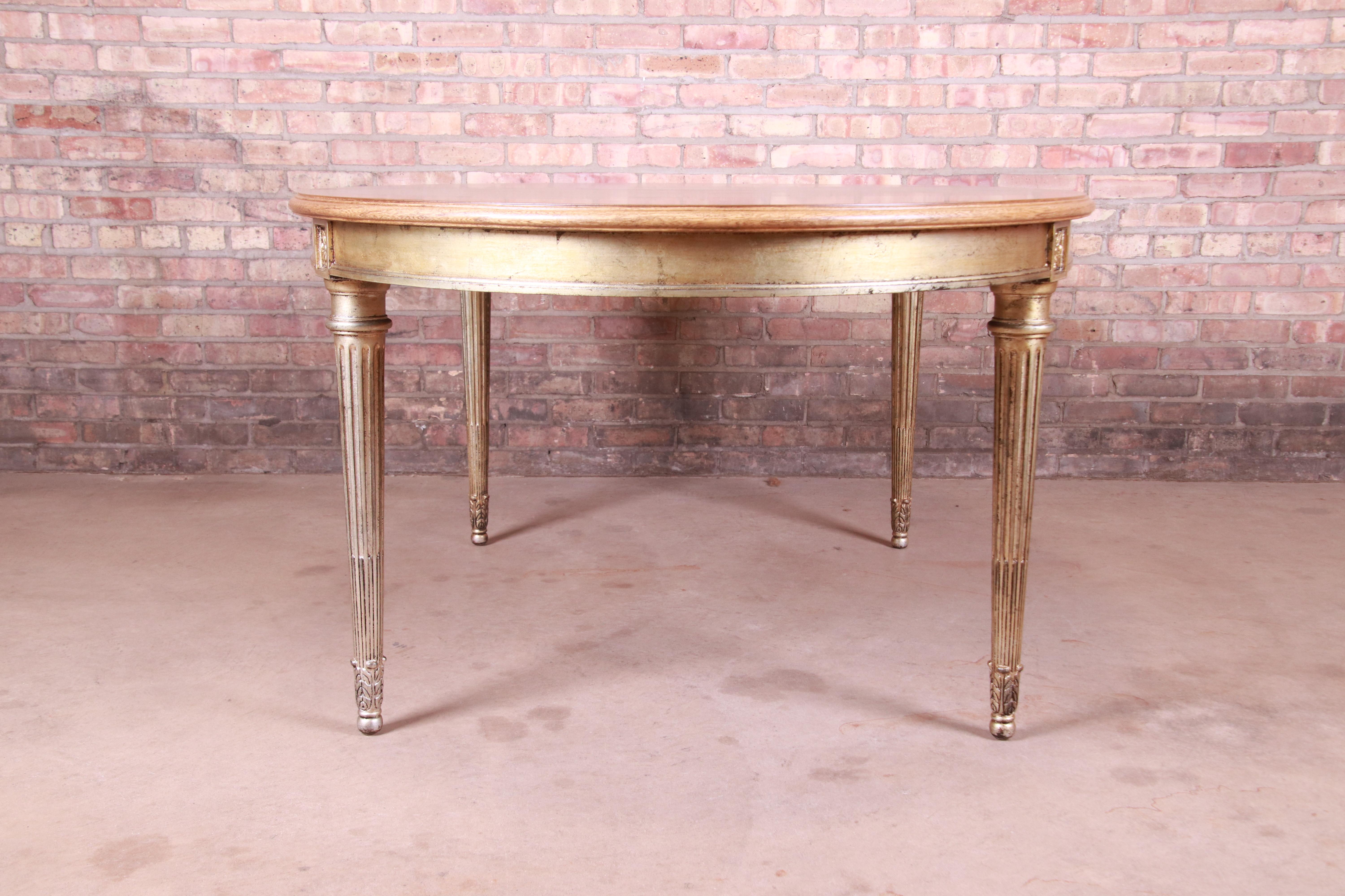 Karges French Regency Louis XVI Walnut and Gold Gilt Dining Table, Refinished 12