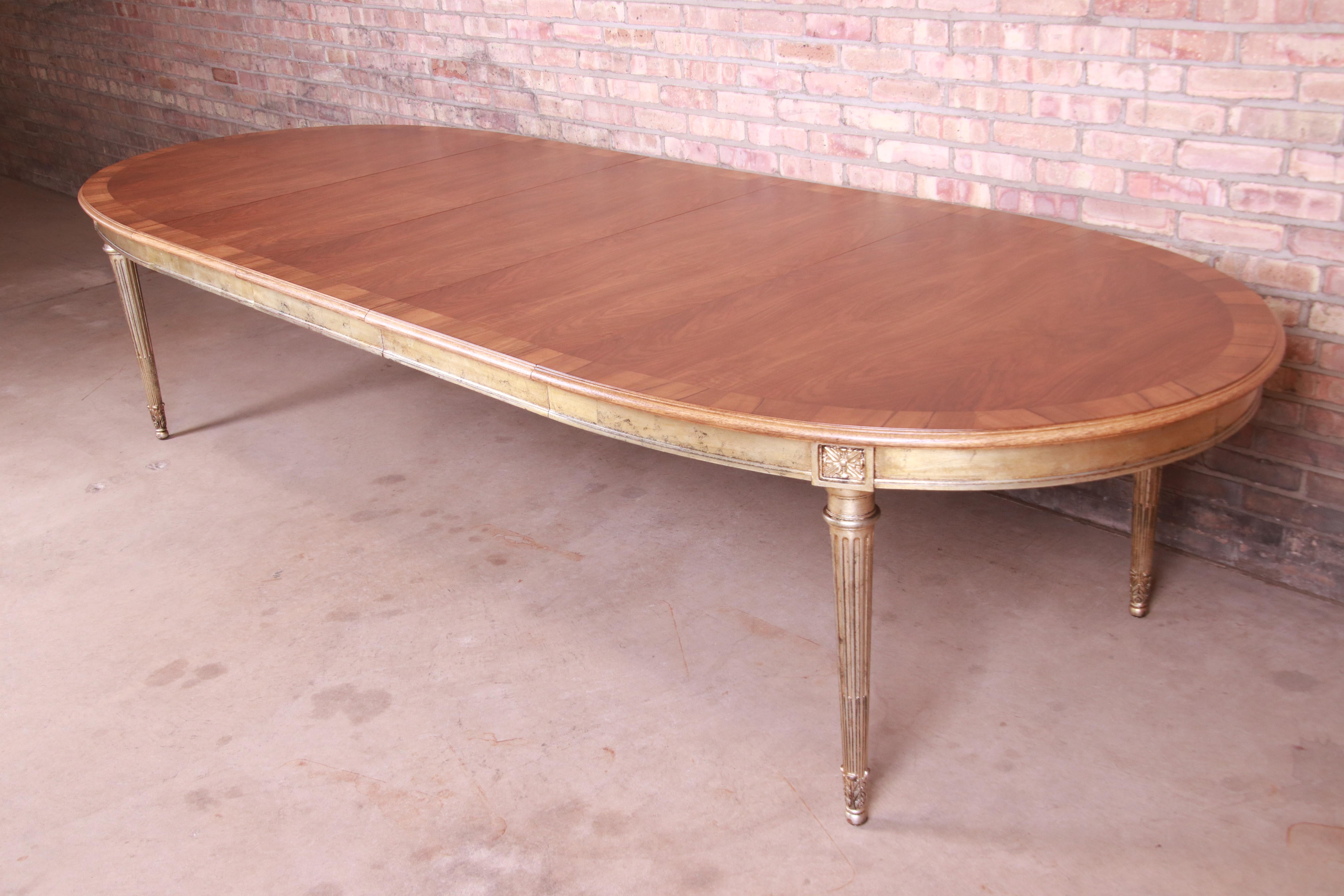 American Karges French Regency Louis XVI Walnut and Gold Gilt Dining Table, Refinished