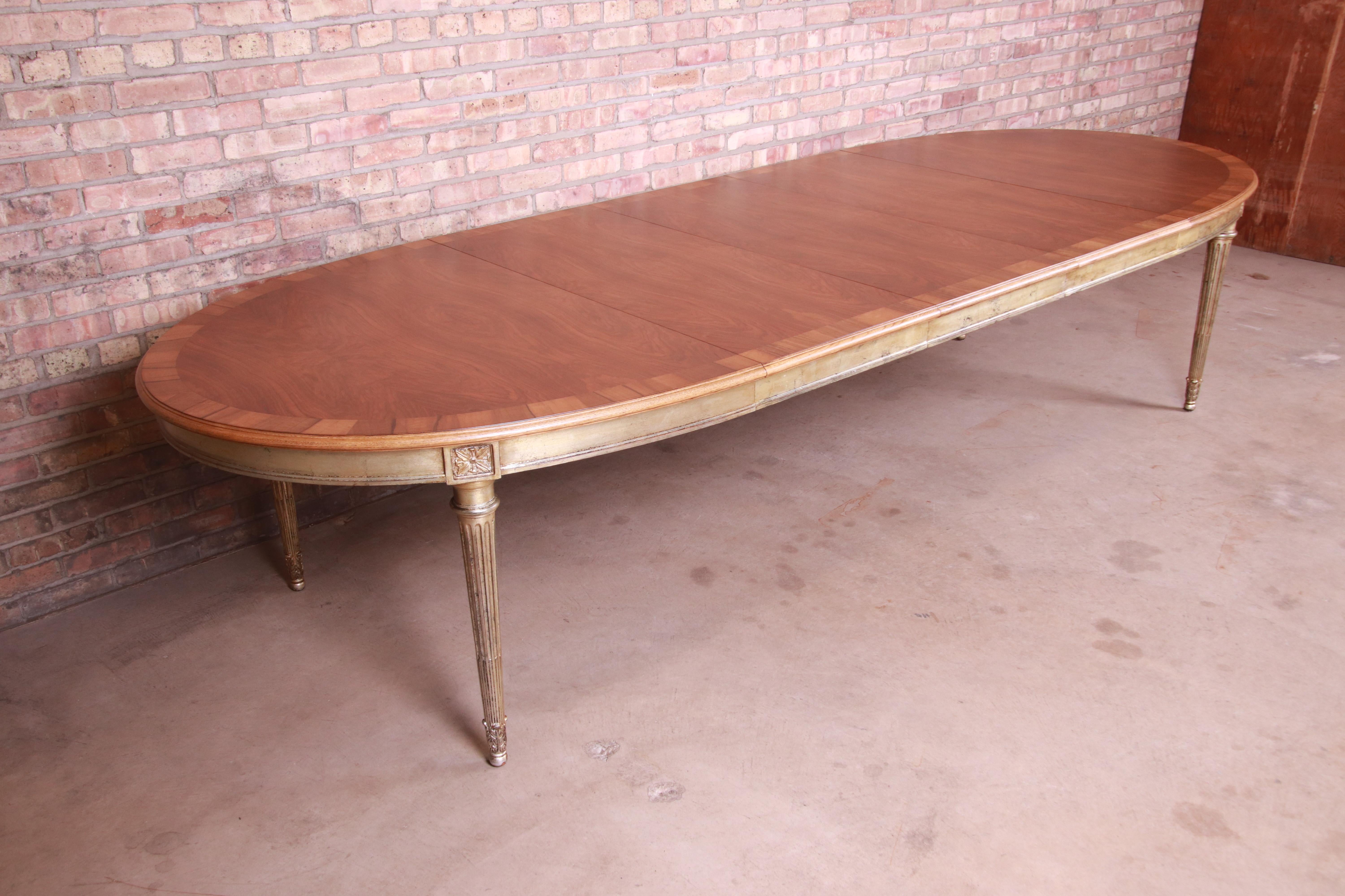 20th Century Karges French Regency Louis XVI Walnut and Gold Gilt Dining Table, Refinished