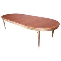 Karges French Regency Louis XVI Walnut and Gold Gilt Dining Table, Refinished