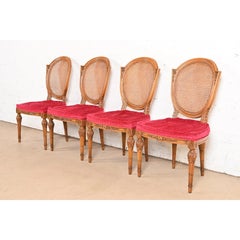 Karges French Regency Louis XVI Walnut Cane Back Dining Chairs, Set of Four