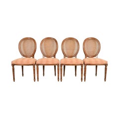 Karges French Regency Louis XVI Walnut Cane Back Dining Chairs, Set of Four