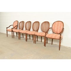 Karges French Regency Louis XVI Walnut Cane Back Dining Chairs, Set of Six