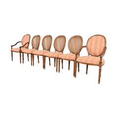 Karges French Regency Louis XVI Walnut Cane Back Dining Chairs, Set of Six