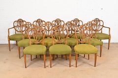 Karges French Regency Louis XVI Walnut Shield Back Dining Chairs, Set of Twelve