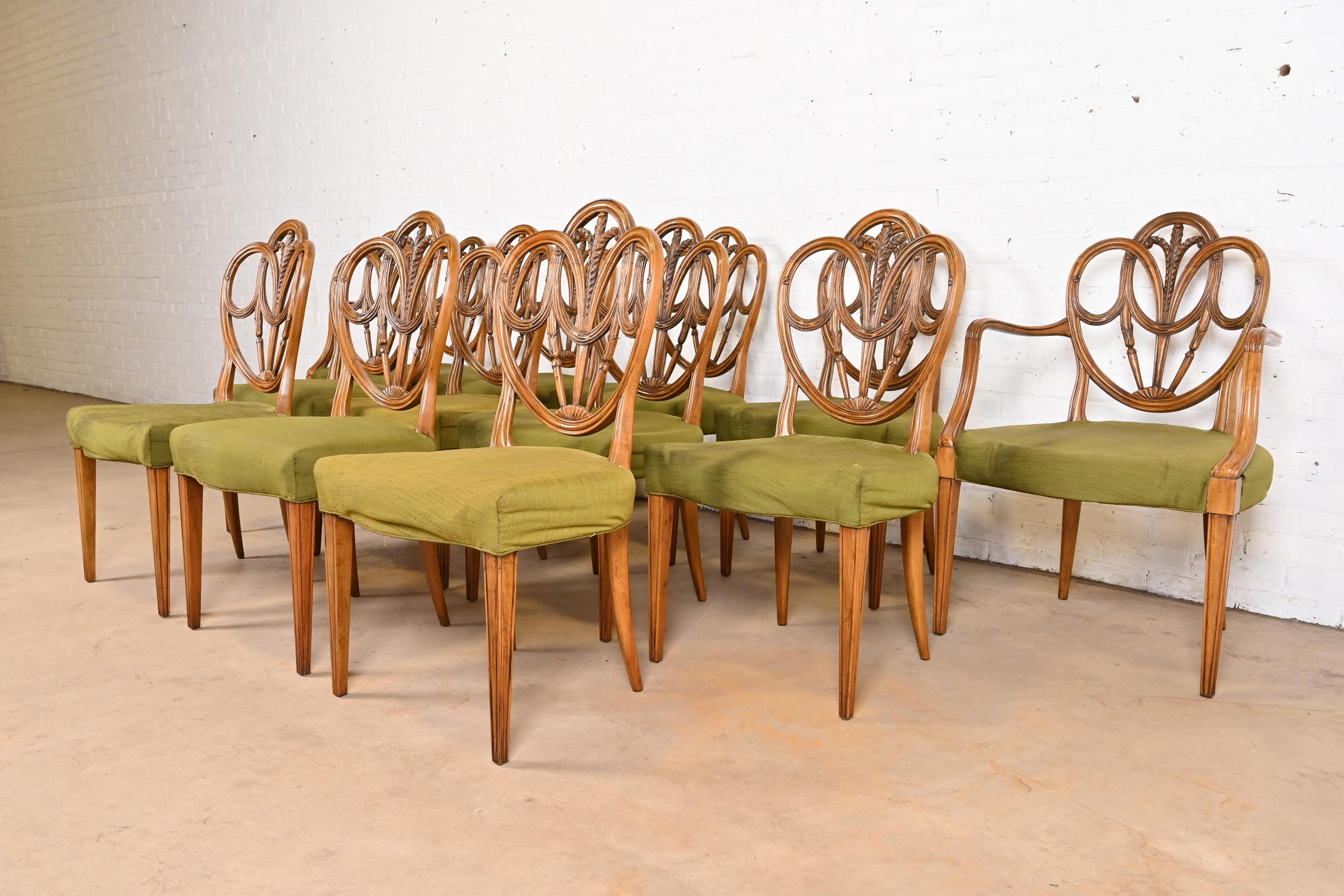 Karges French Regency Louis XVI Walnut Shield Back Dining Chairs, Set of Twelve In Good Condition In South Bend, IN
