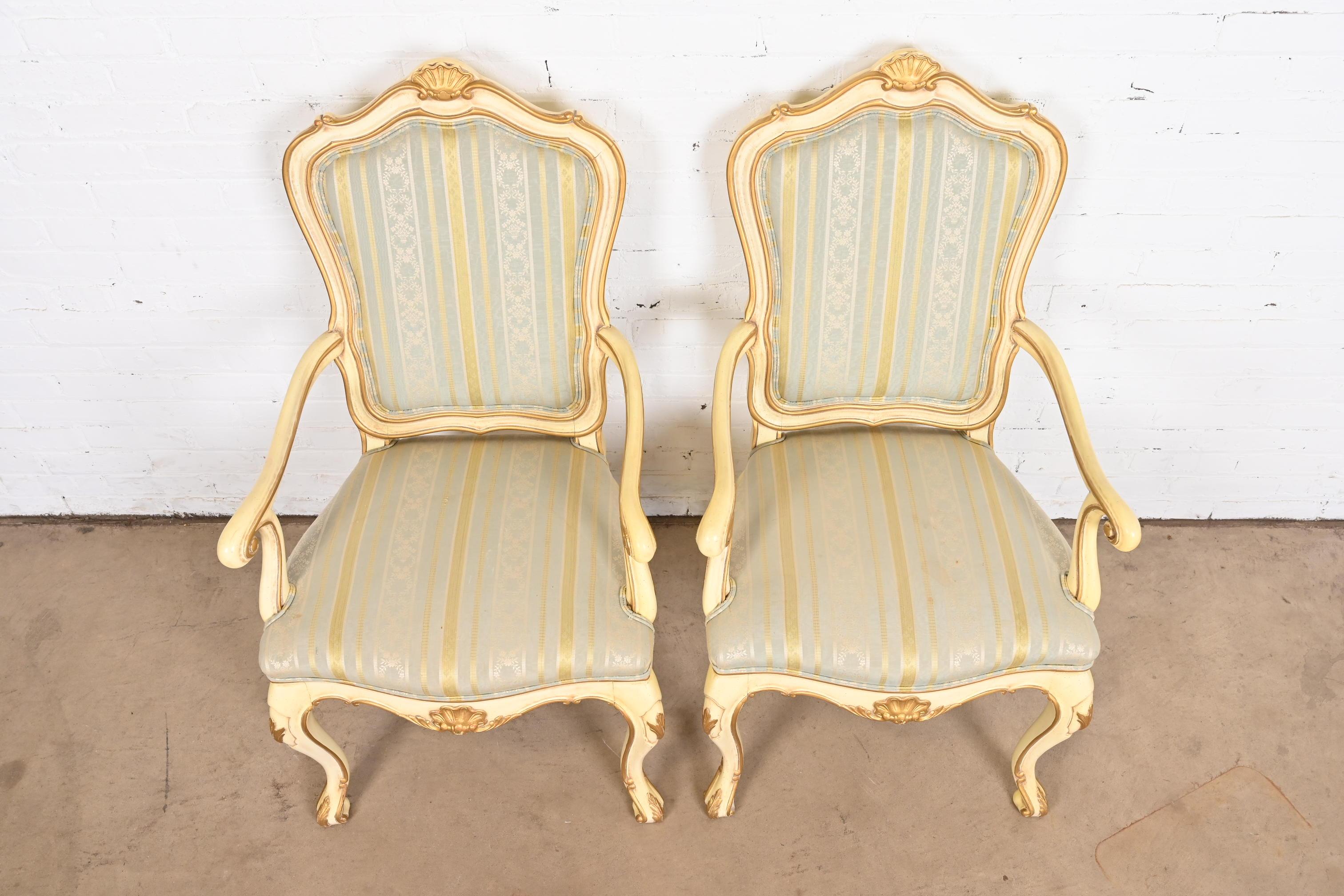 Karges French Rococo Louis XV Cream Lacquered and Gold Gilt Fauteuils, Pair 4