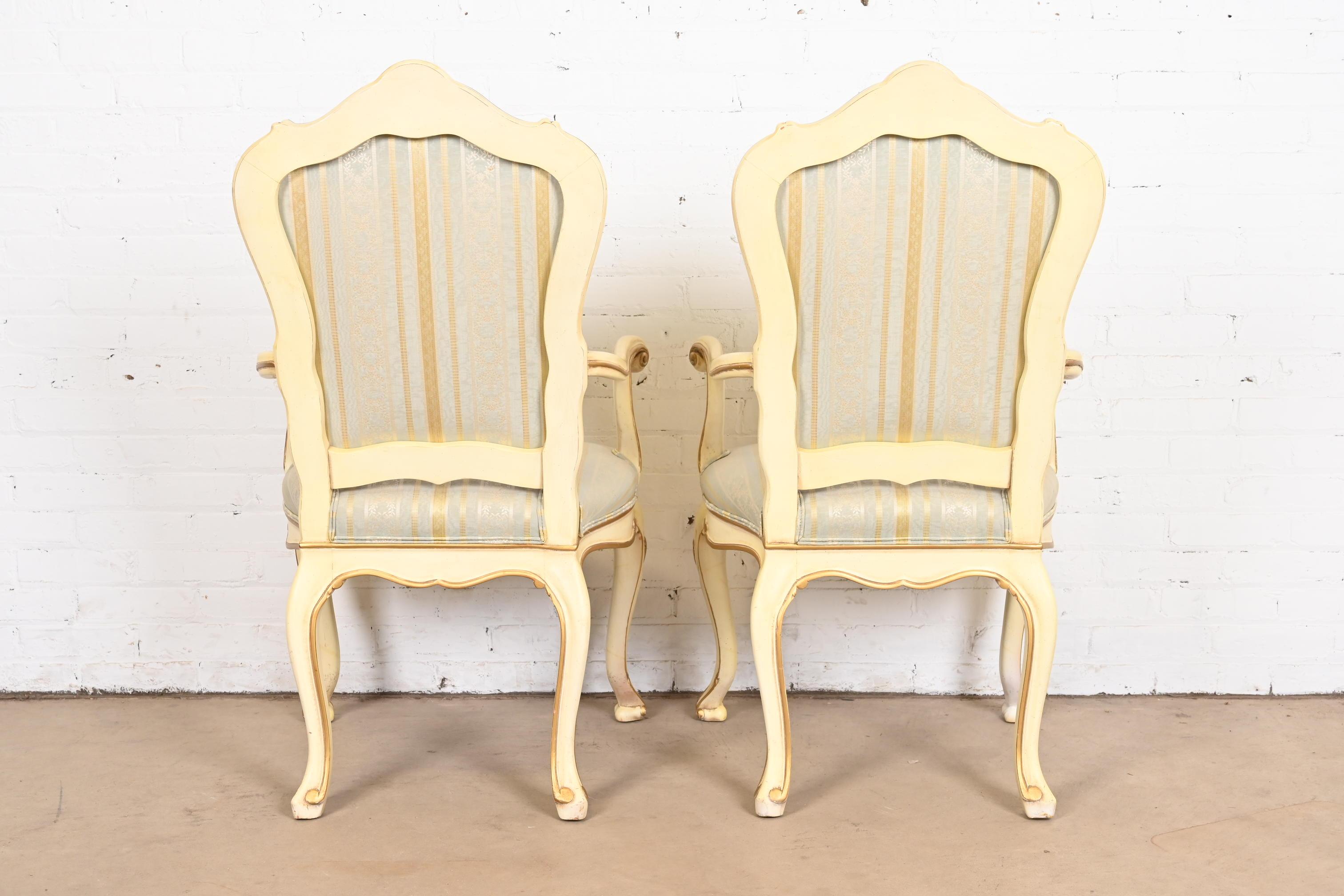 Karges French Rococo Louis XV Cream Lacquered and Gold Gilt Fauteuils, Pair 5