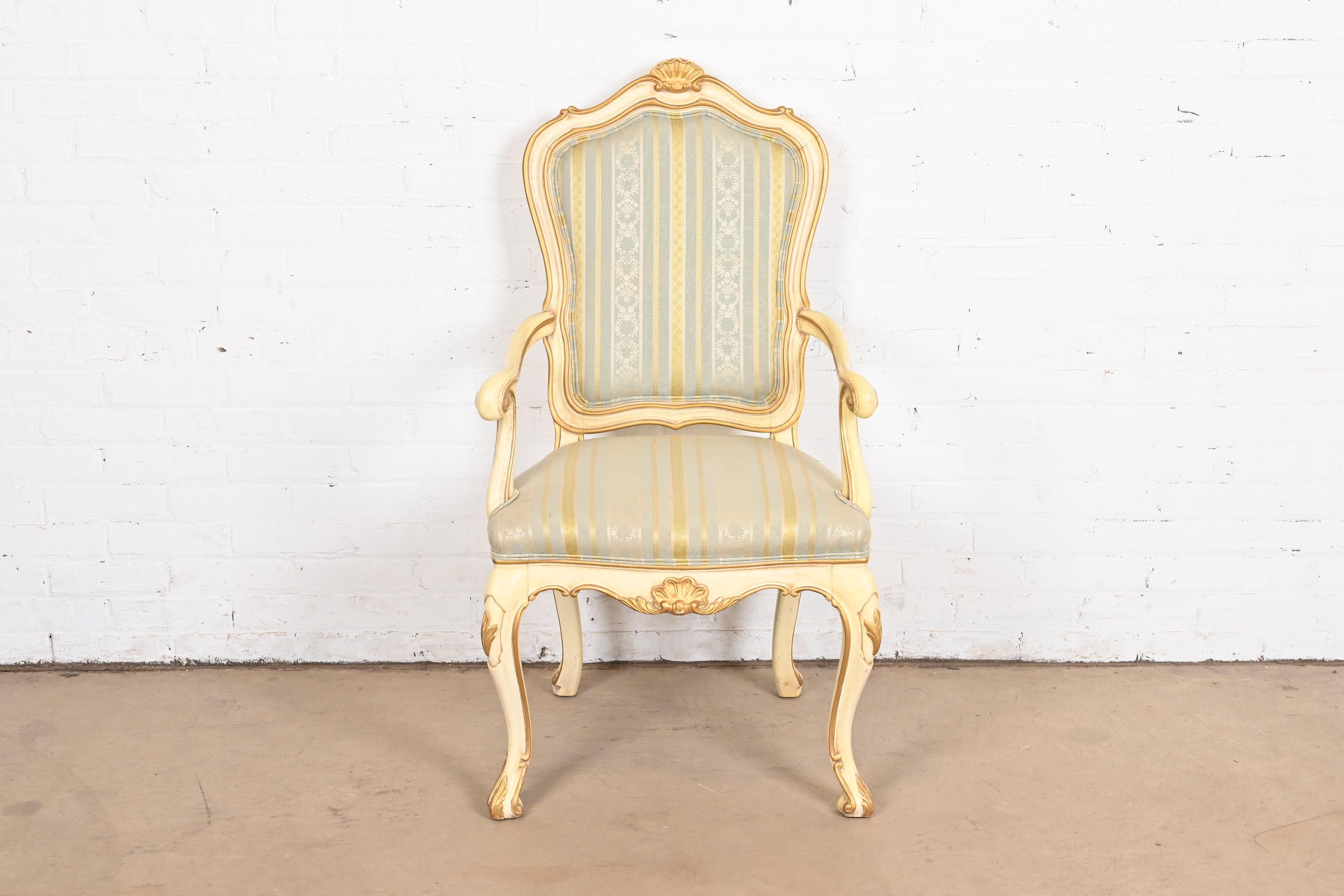 Karges French Rococo Louis XV Cream Lacquered and Gold Gilt Fauteuils, Pair 6