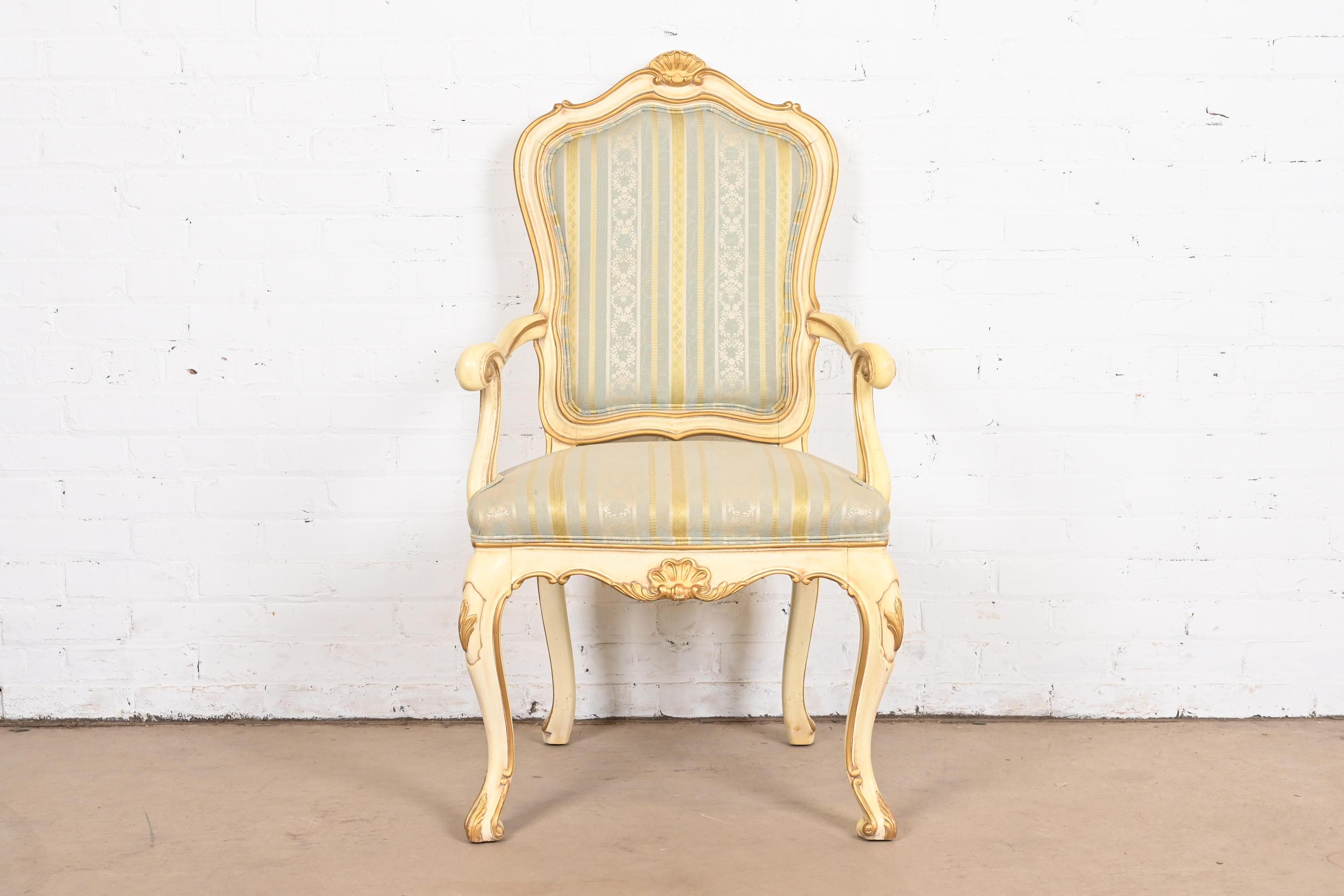 Karges French Rococo Louis XV Cream Lacquered and Gold Gilt Fauteuils, Pair 7