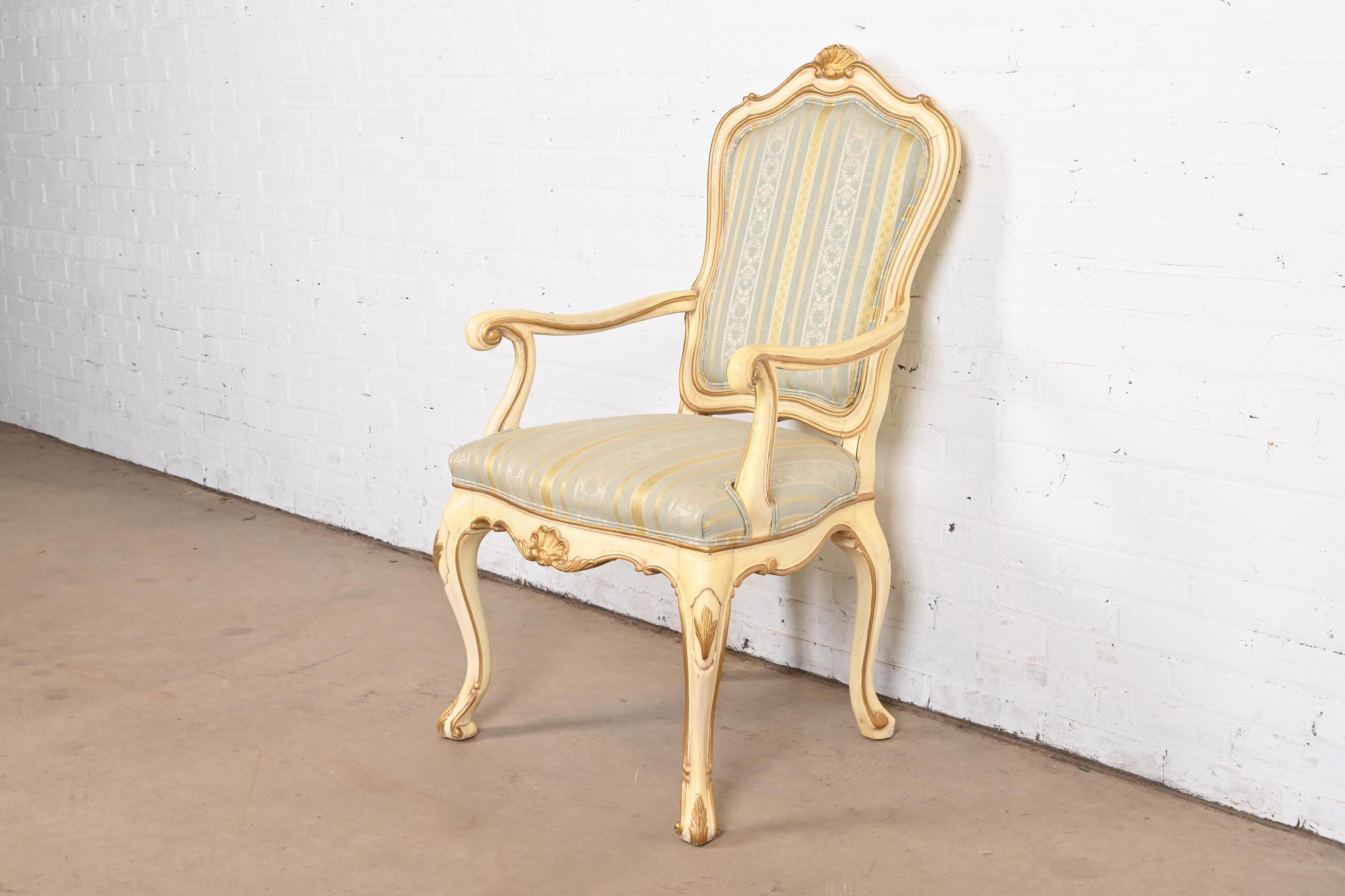 Karges French Rococo Louis XV Cream Lacquered and Gold Gilt Fauteuils, Pair 8