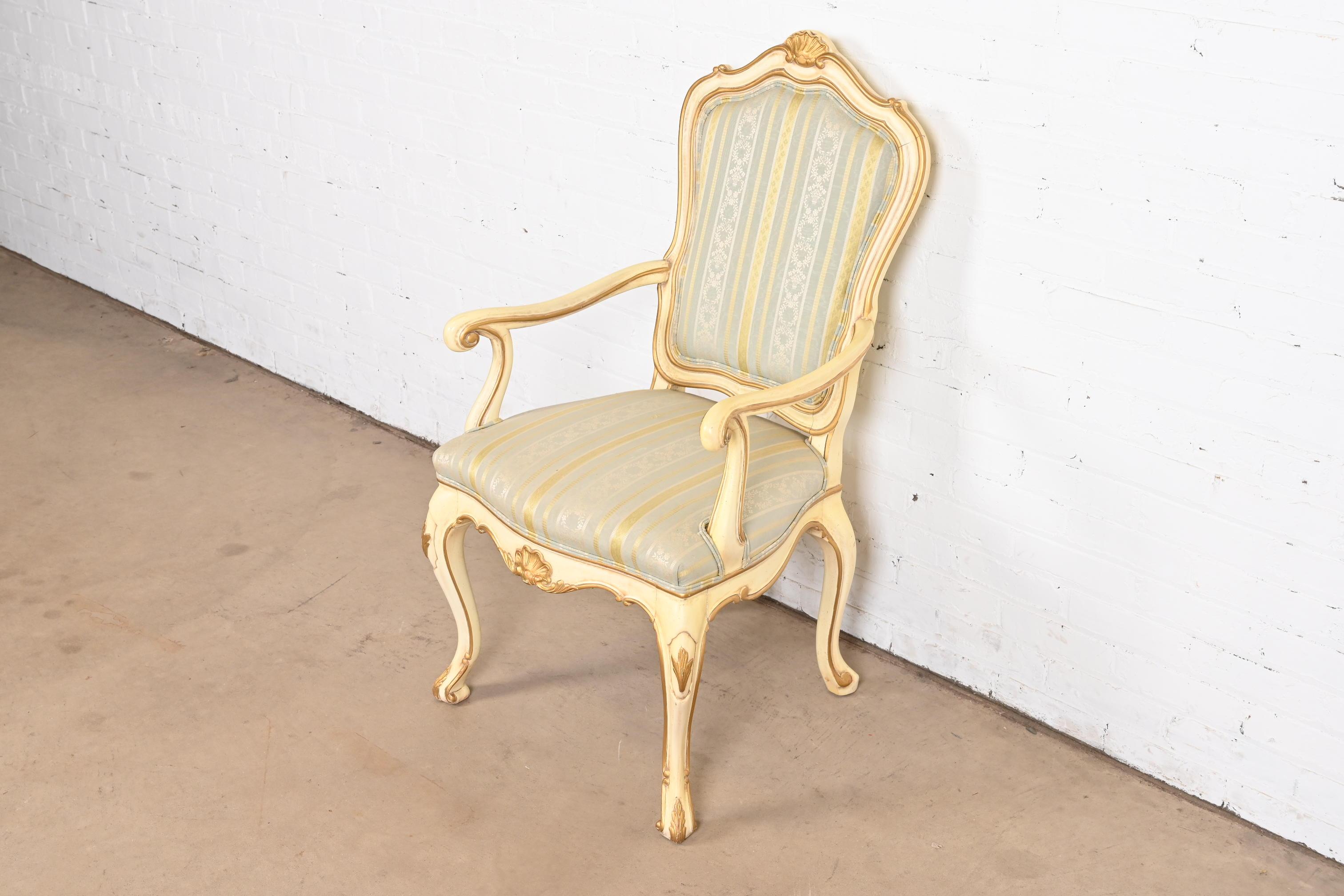 Karges French Rococo Louis XV Cream Lacquered and Gold Gilt Fauteuils, Pair 9