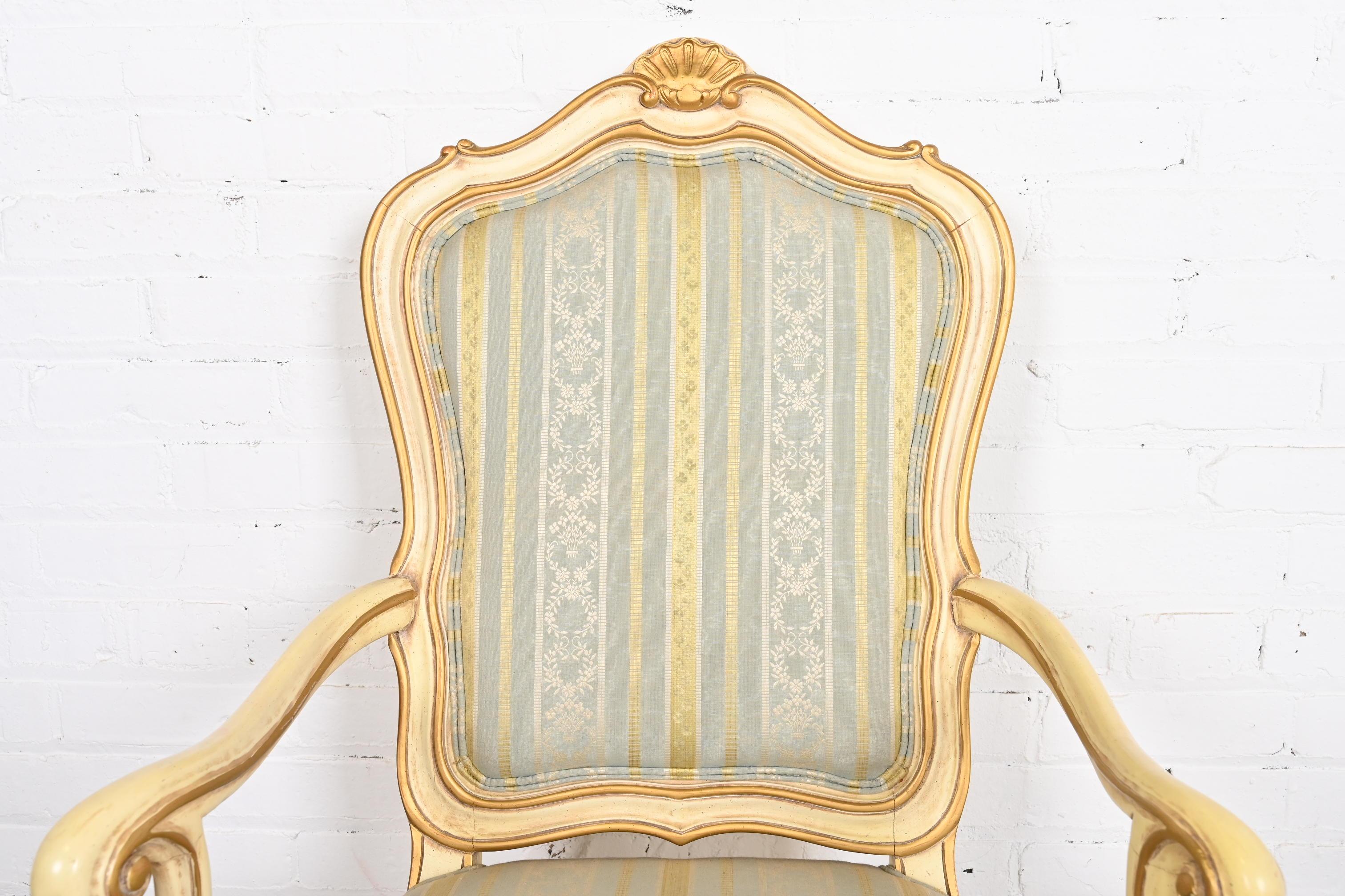 Karges French Rococo Louis XV Cream Lacquered and Gold Gilt Fauteuils, Pair 10