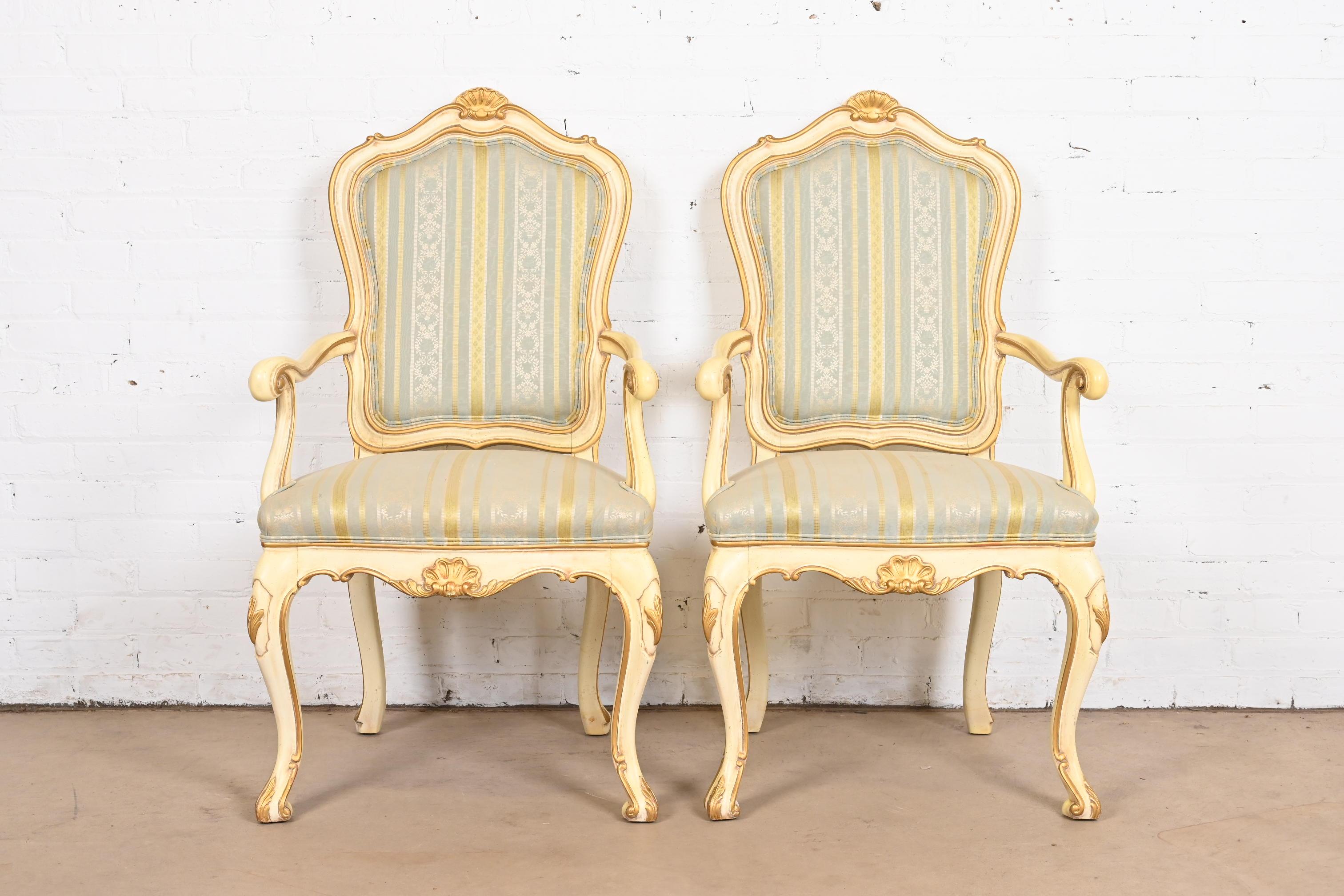 Karges French Rococo Louis XV Cream Lacquered and Gold Gilt Fauteuils, Pair In Good Condition In South Bend, IN