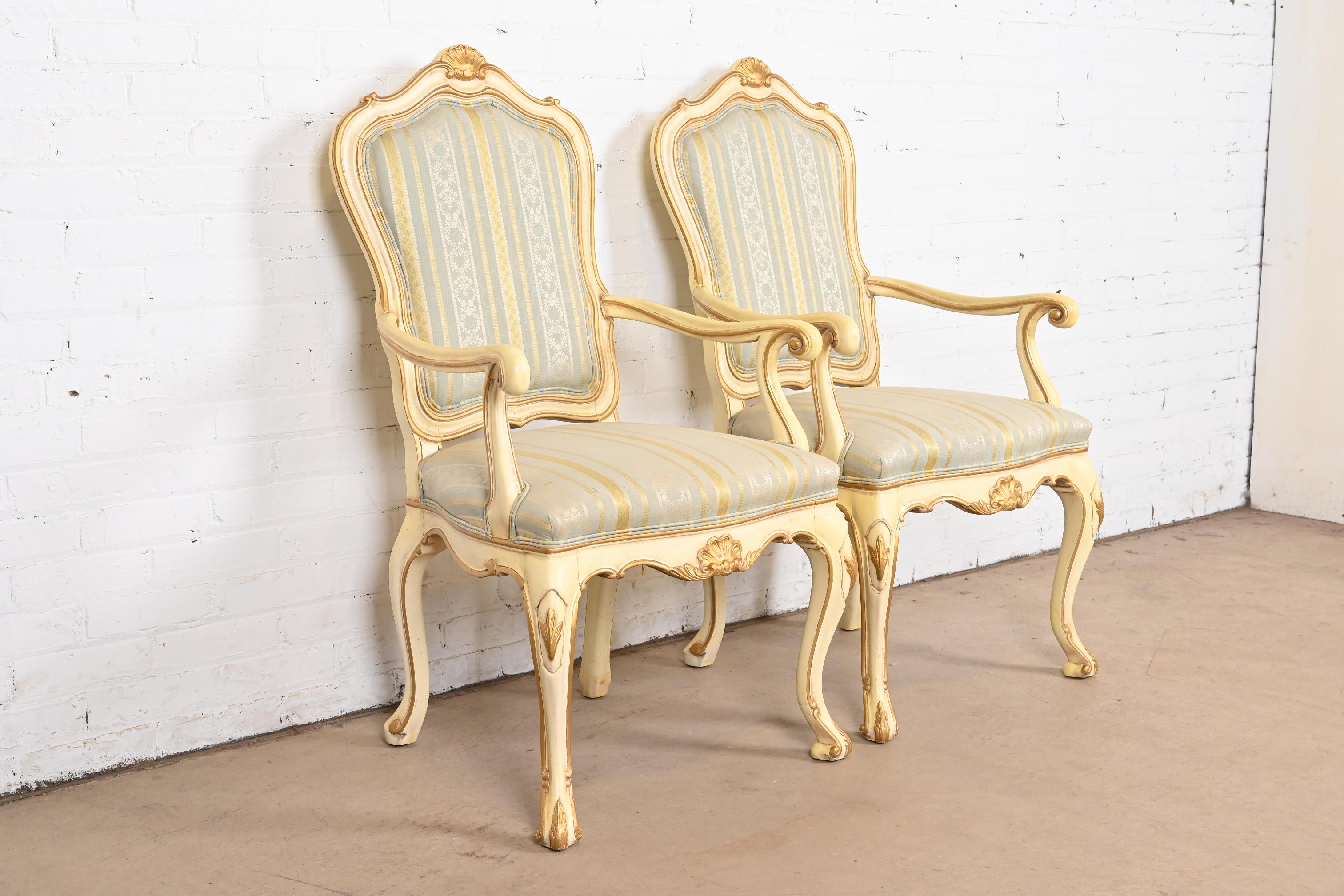 Karges French Rococo Louis XV Cream Lacquered and Gold Gilt Fauteuils, Pair 2