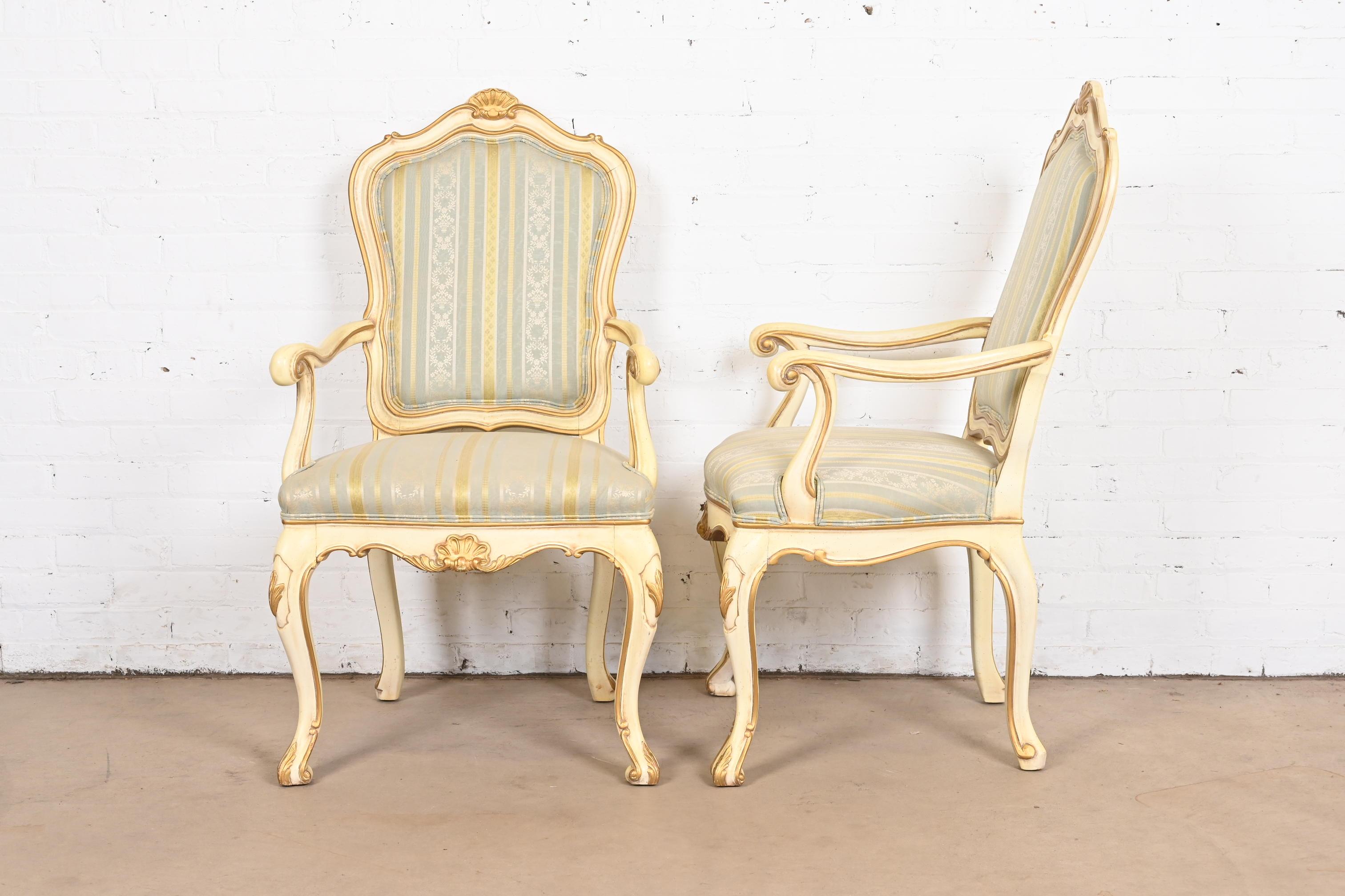 Karges French Rococo Louis XV Cream Lacquered and Gold Gilt Fauteuils, Pair 3