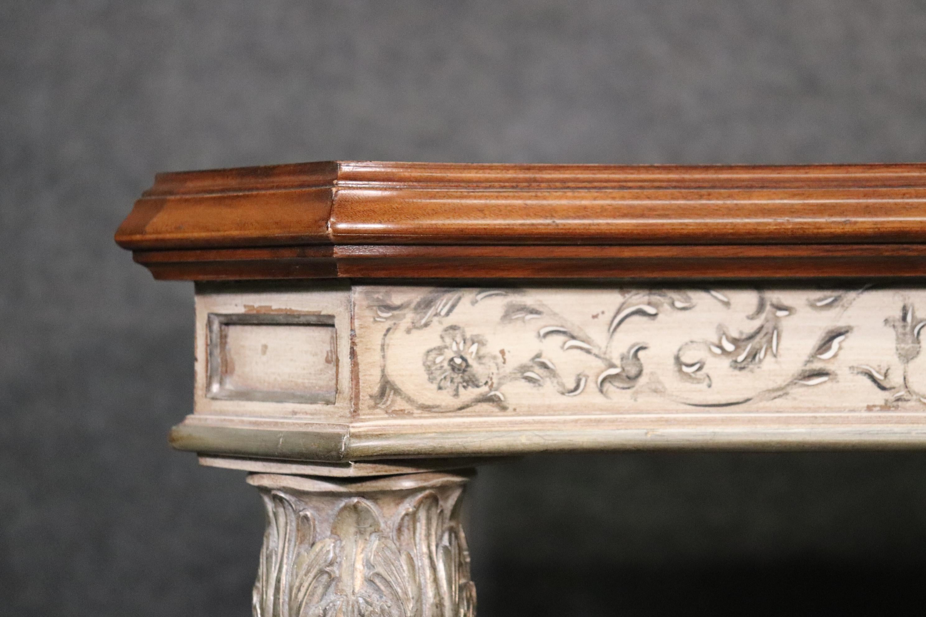 Karges French xvi Walnut Silver Leaf and Antique White Painted Dining Table In Good Condition In Swedesboro, NJ