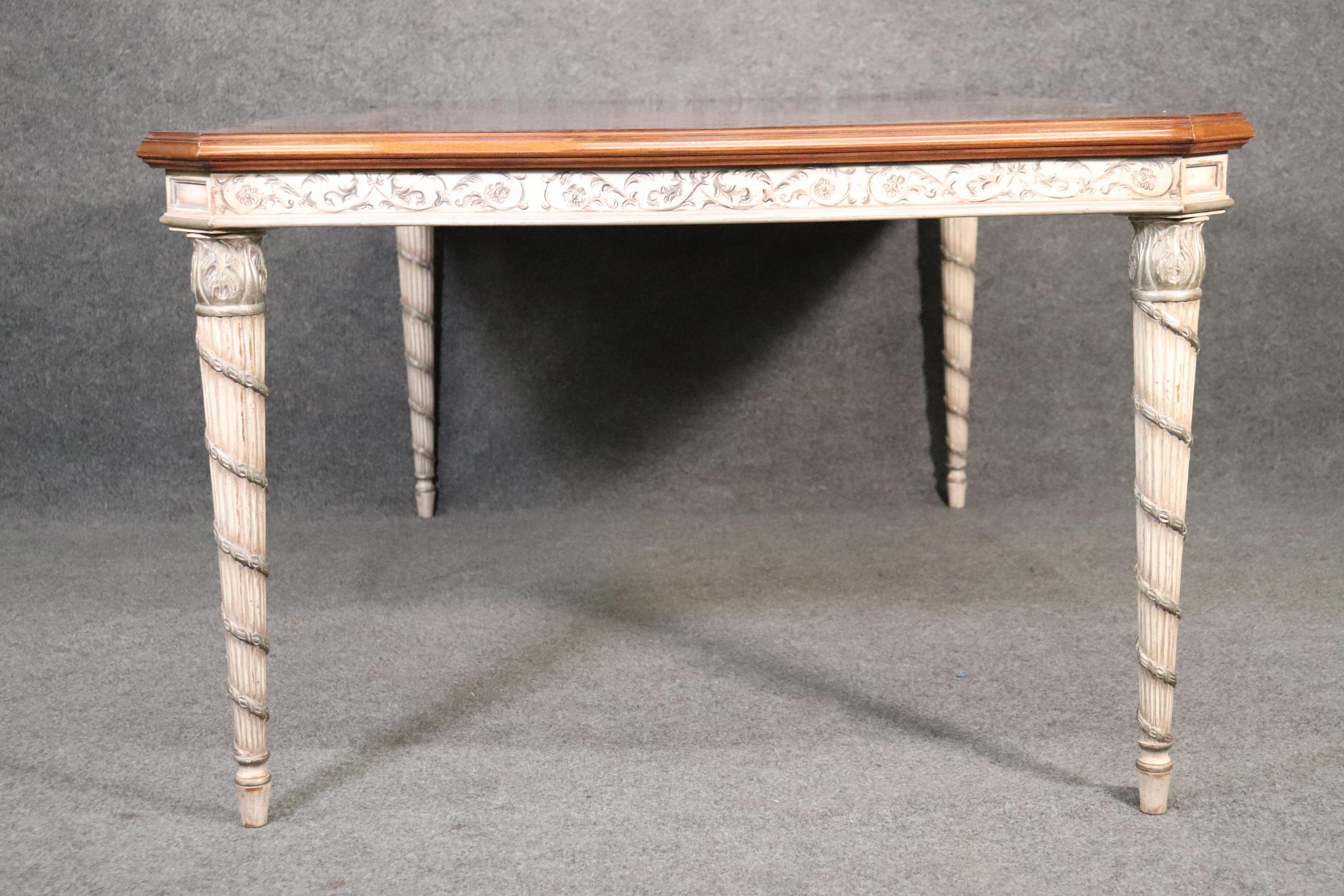 Karges French xvi Walnut Silver Leaf and Antique White Painted Dining Table 3