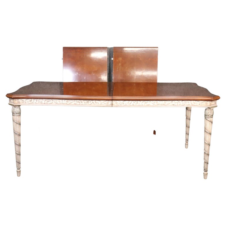 Karges French xvi Walnut Silver Leaf and Antique White Painted Dining Table For Sale