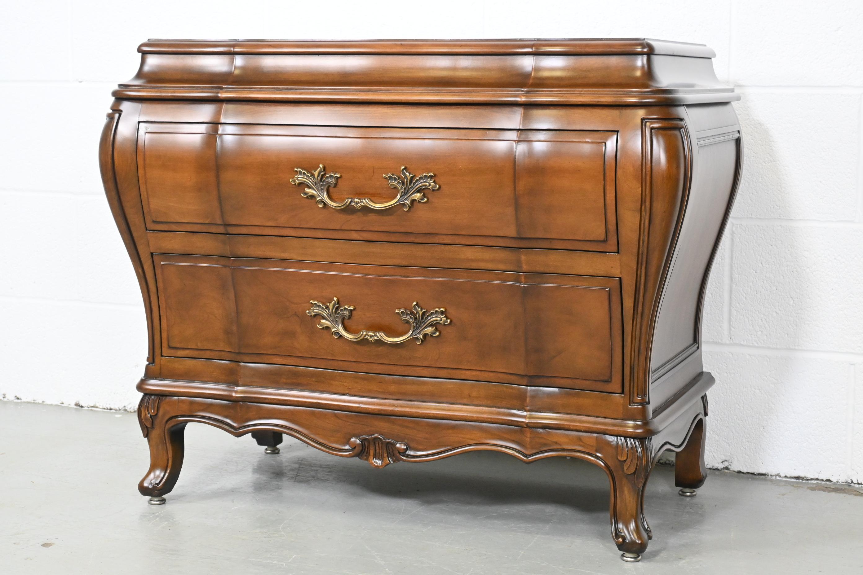American Karges Furniture French Provincial Burl Wood Top Nightstand