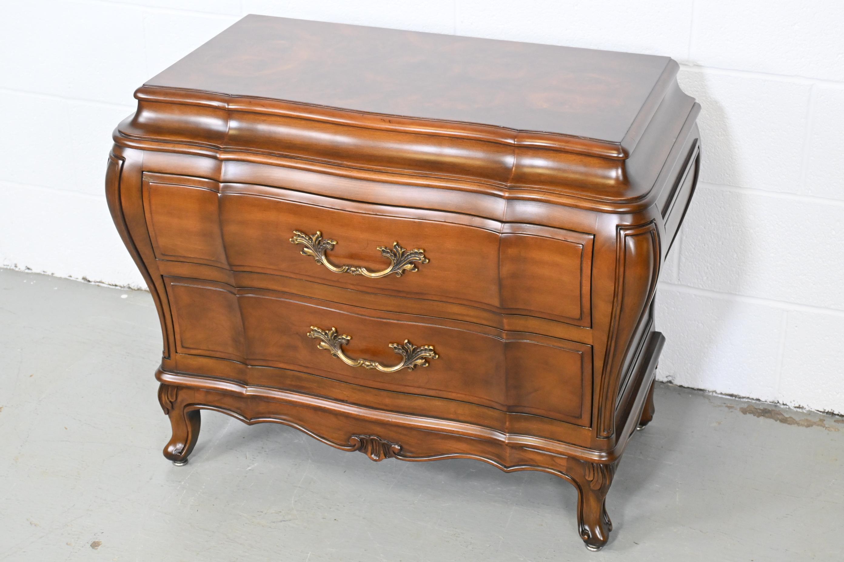 Lacquered Karges Furniture French Provincial Burl Wood Top Nightstand