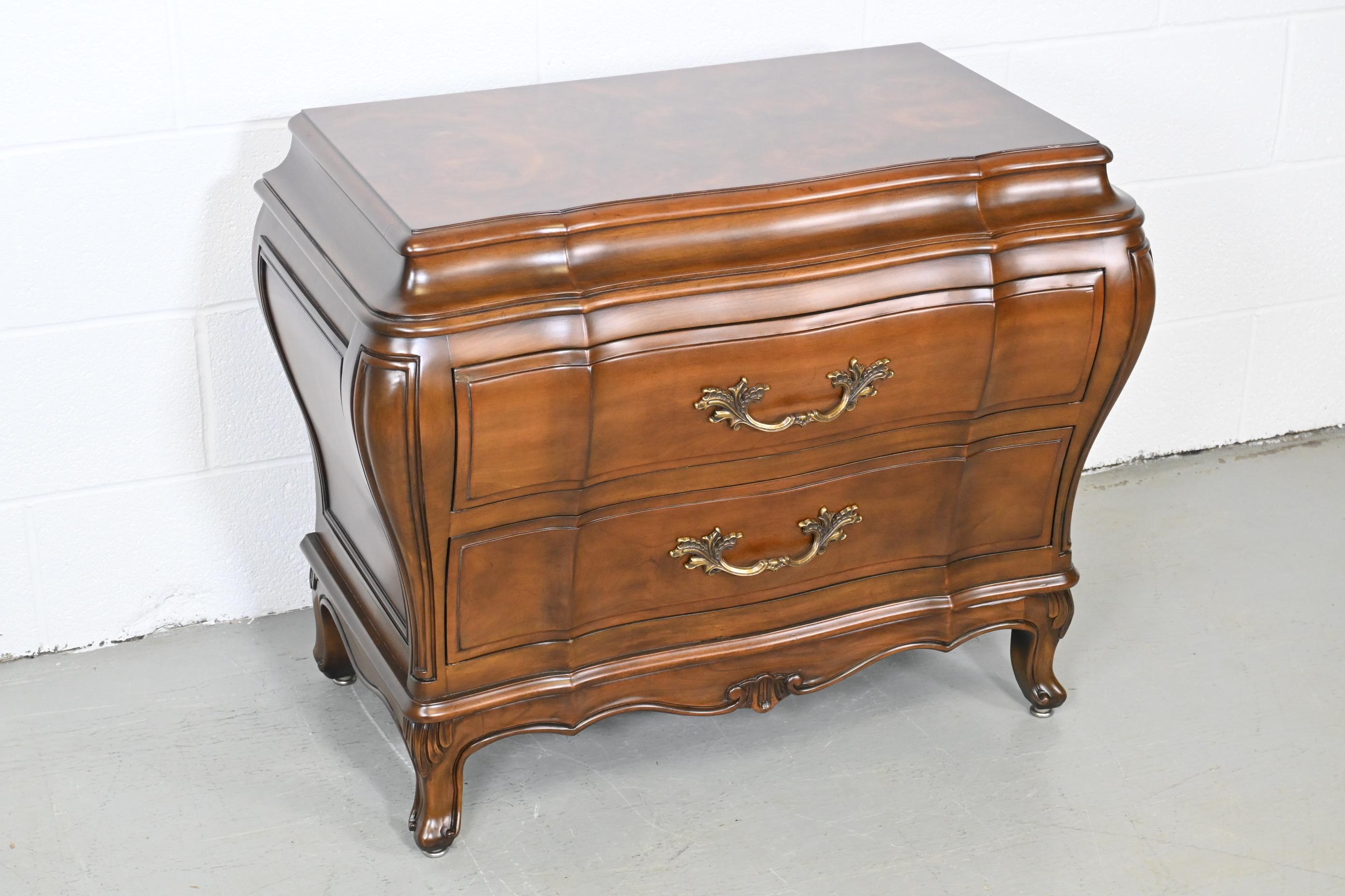 Late 20th Century Karges Furniture French Provincial Burl Wood Top Nightstand