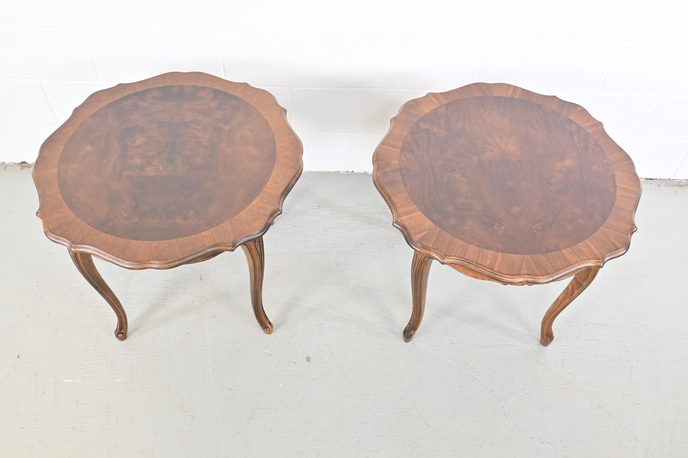 Karges Furniture French Provincial Burled Walnut End Tables, a Pair In Excellent Condition For Sale In Morgan, UT