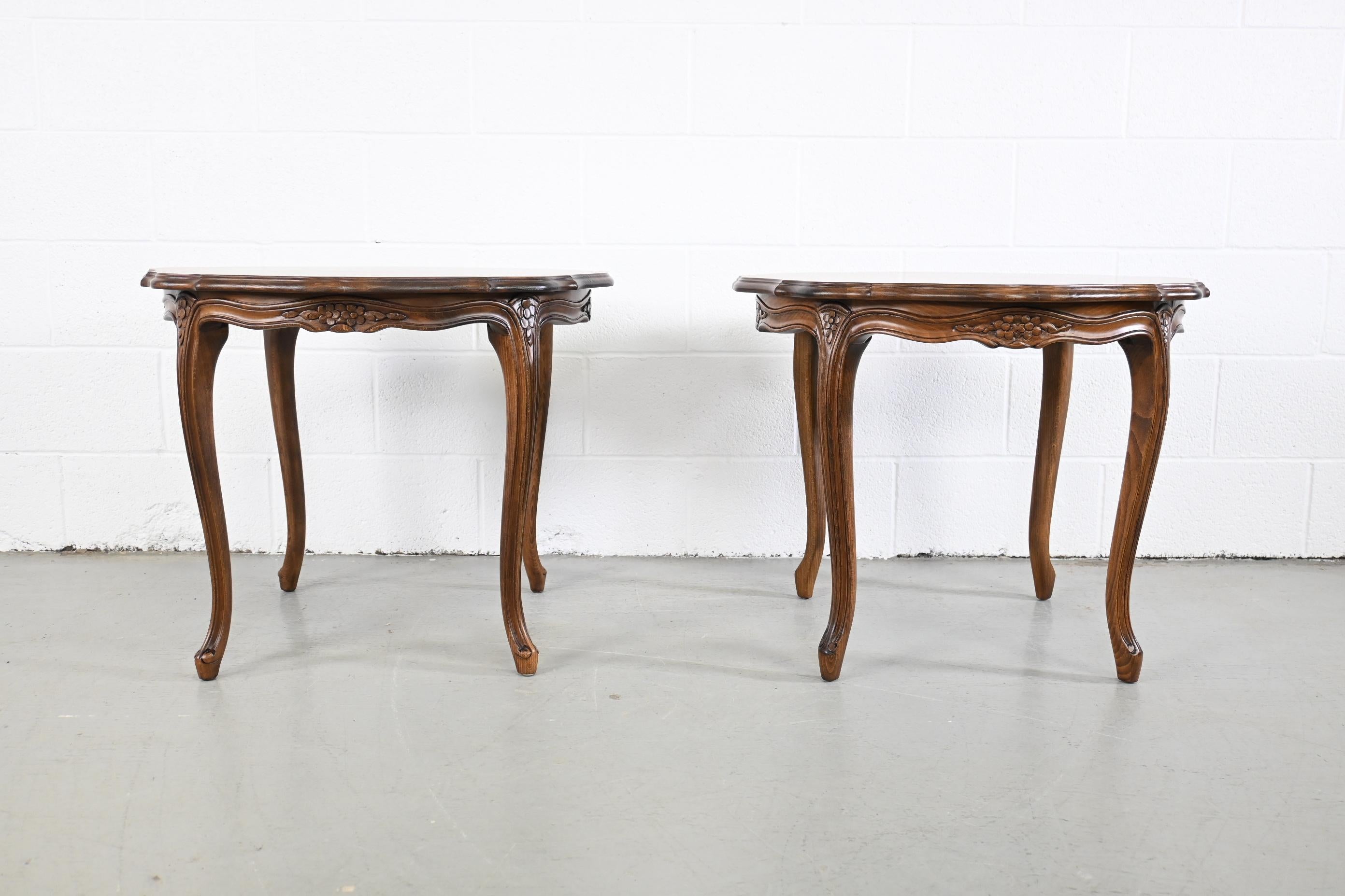 Karges Furniture French Provincial Burled Walnut End Tables, a Pair For Sale 1