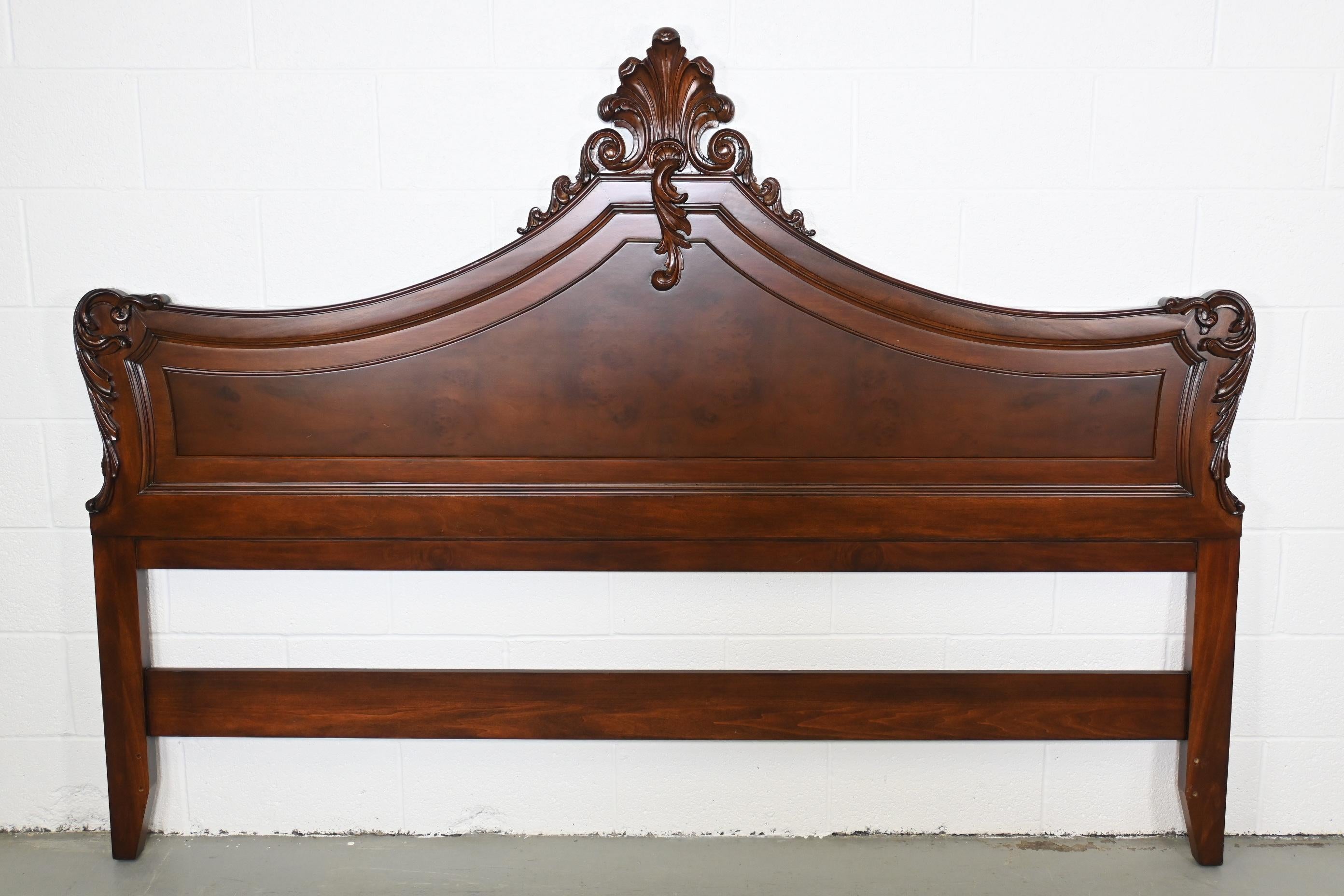 Lacquered Karges Furniture French Rococo Style Burl Wood King Headboard