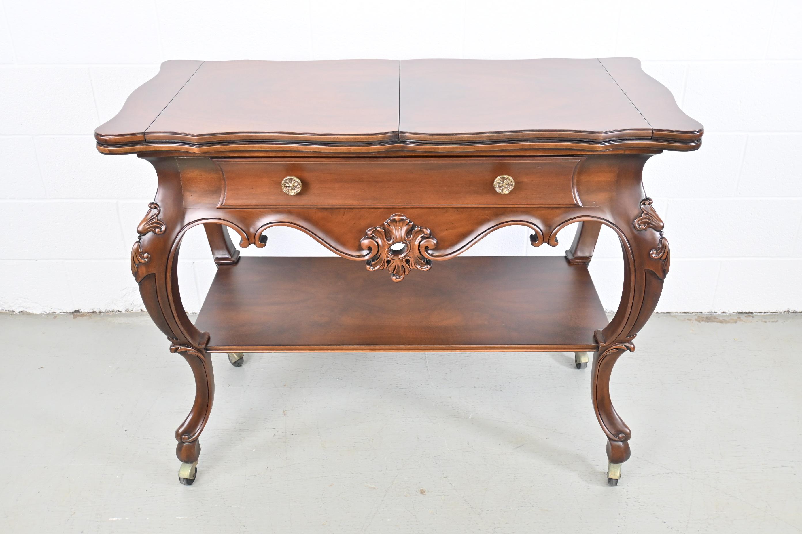 American Karges Furniture Louis XV French Provincial Flip Top Walnut Server For Sale