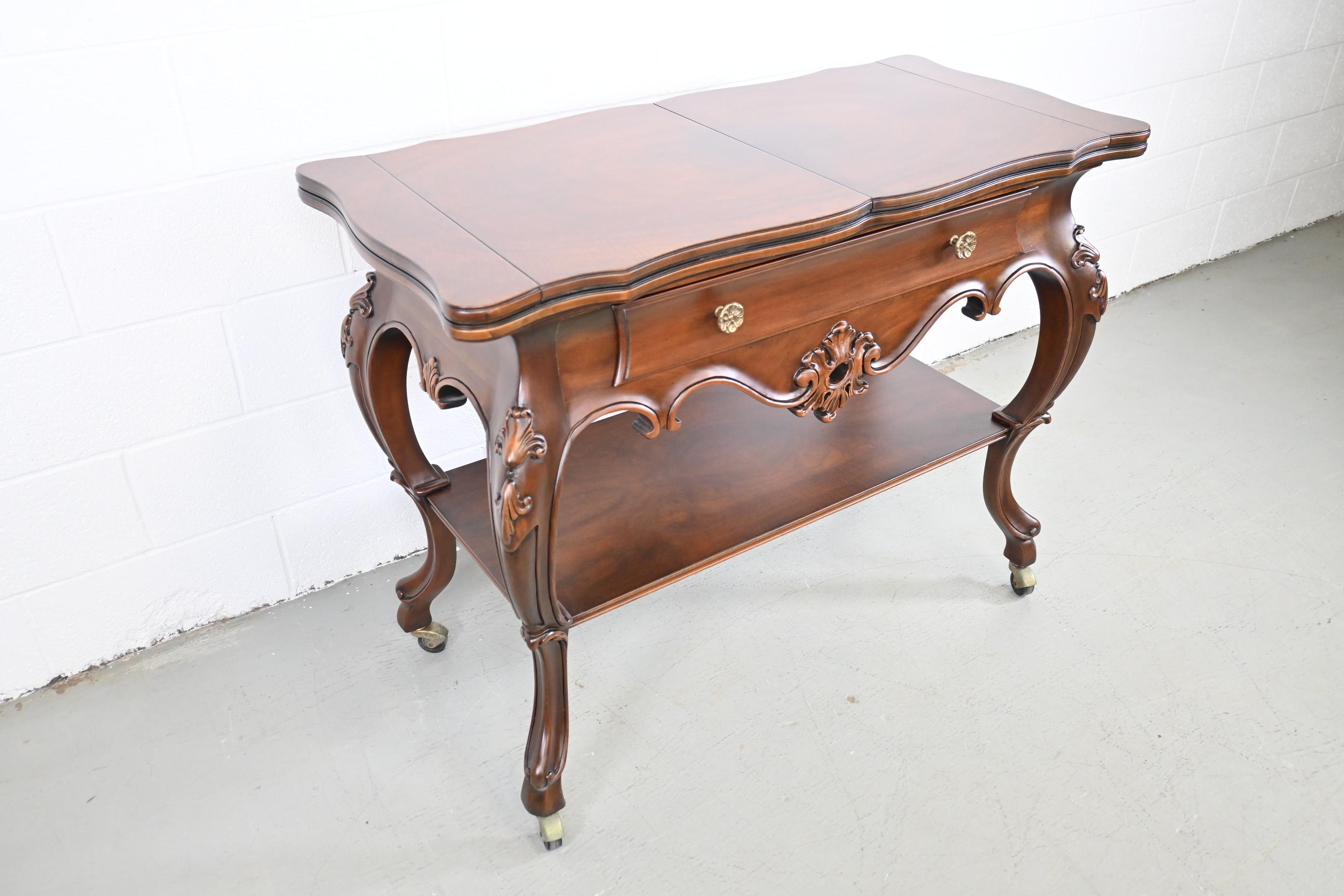 Lacquered Karges Furniture Louis XV French Provincial Flip Top Walnut Server For Sale