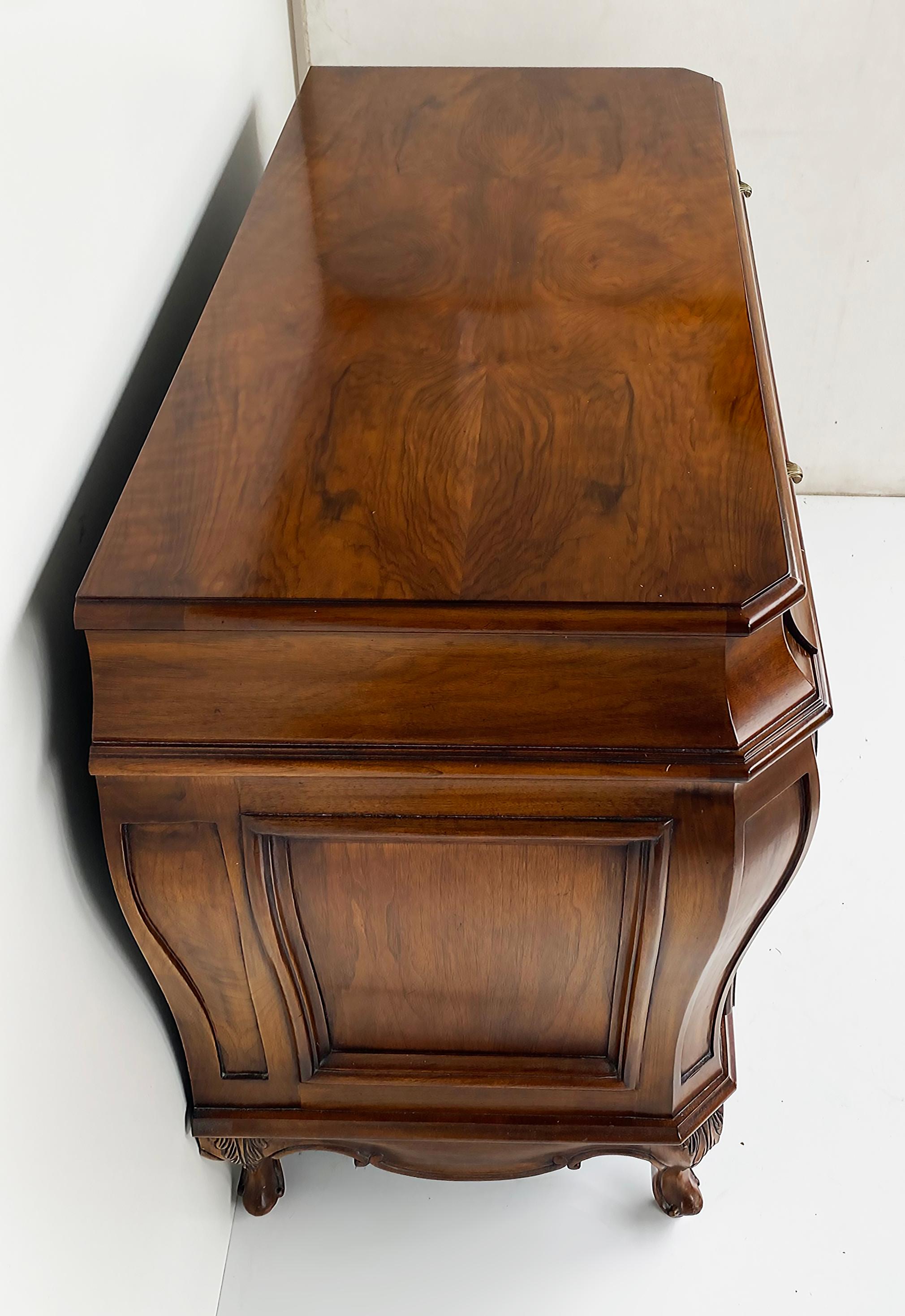 American Karges Furniture Louis XVI Bombe 3-Drawer Commode, Burl Walnut For Sale