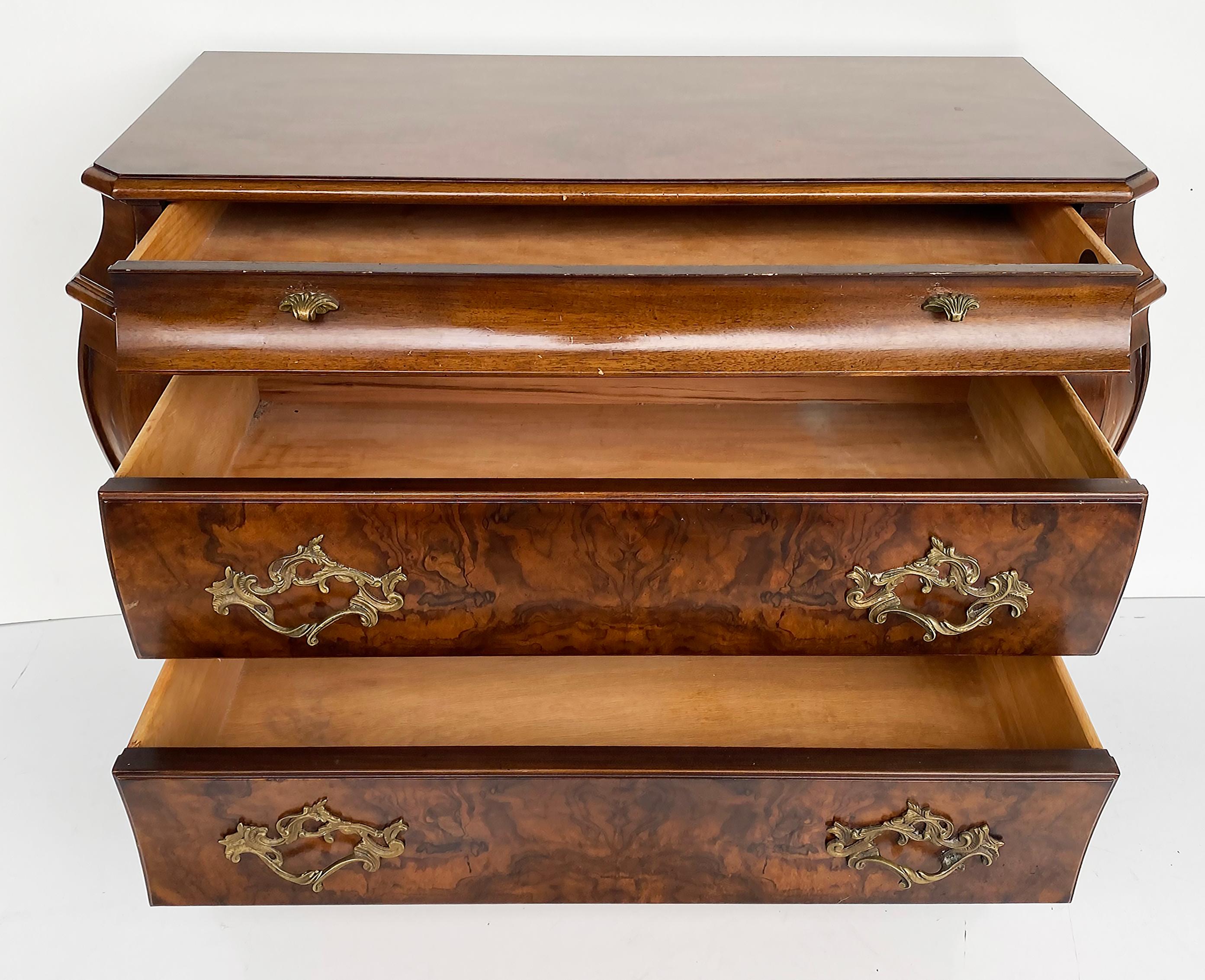 Late 20th Century Karges Furniture Louis XVI Bombe 3-Drawer Commode, Burl Walnut For Sale