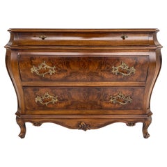 Antique Karges Furniture Louis XVI Bombe 3-Drawer Commode, Burl Walnut